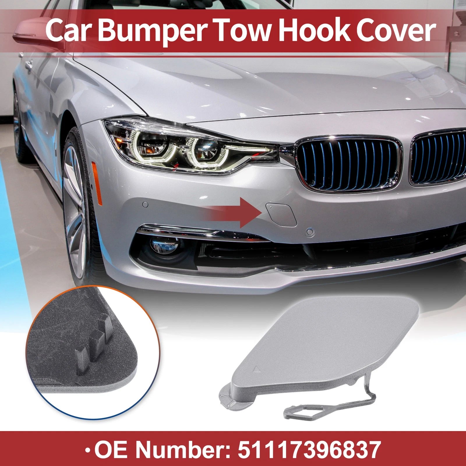 Tow Hook Cover for BMW 320i (2016–2018) No. 51117396837 Silver Tone