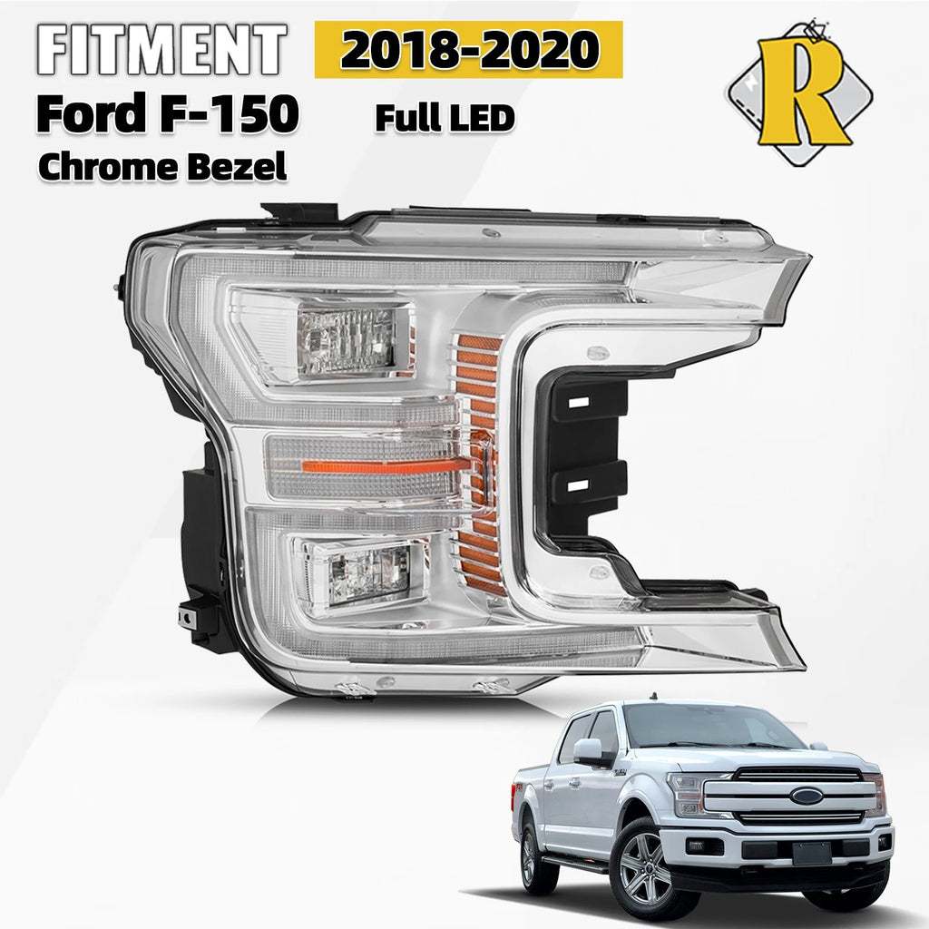 Full LED Headlight Chrome Bezel for Ford F-150 (2018–2020)