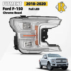 Full LED Headlight Chrome Bezel for Ford F-150 (2018–2020)