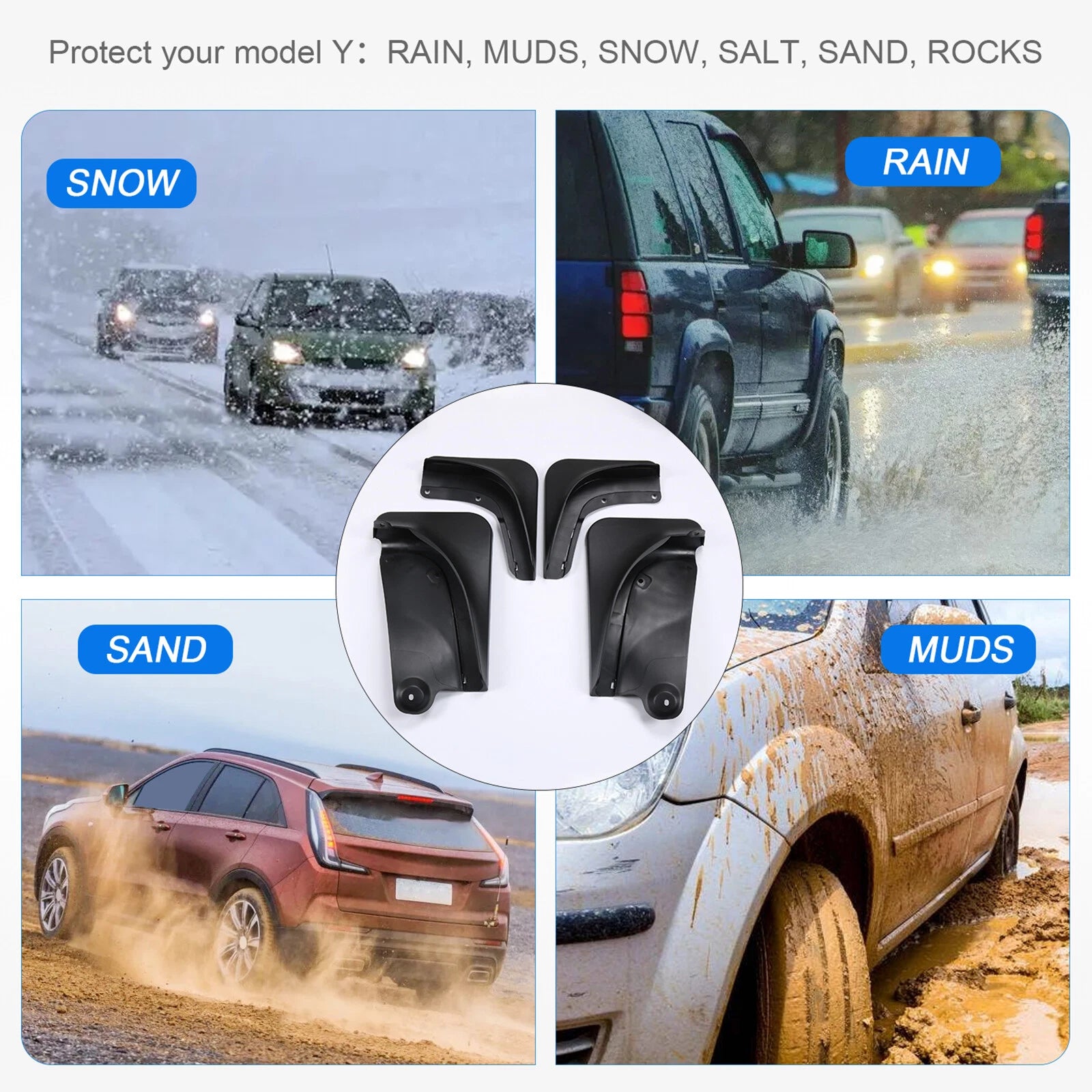 Set of 4 Mud Flaps Splash Guards for Tesla Model Y (2020–2022)