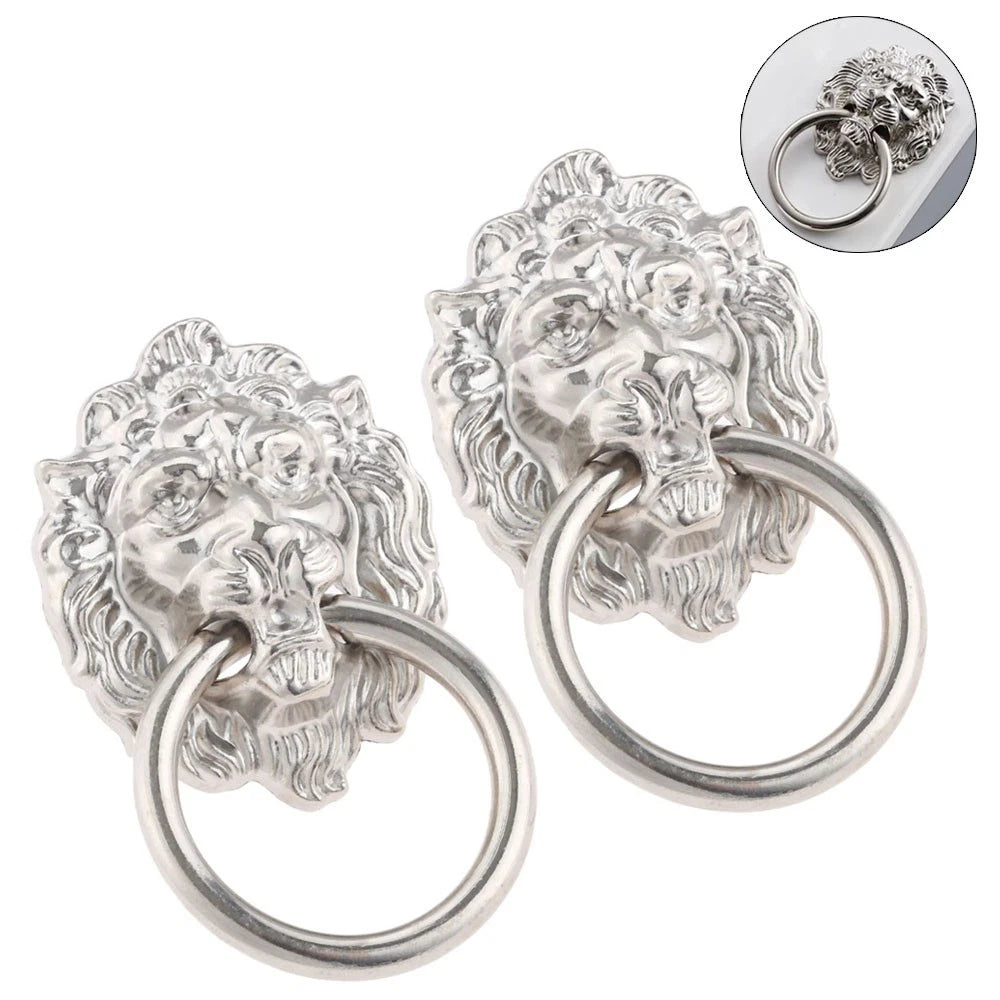 2X Zinc Alloy Lion Head Pull Handle Ring Knob for Cabinet Drawer