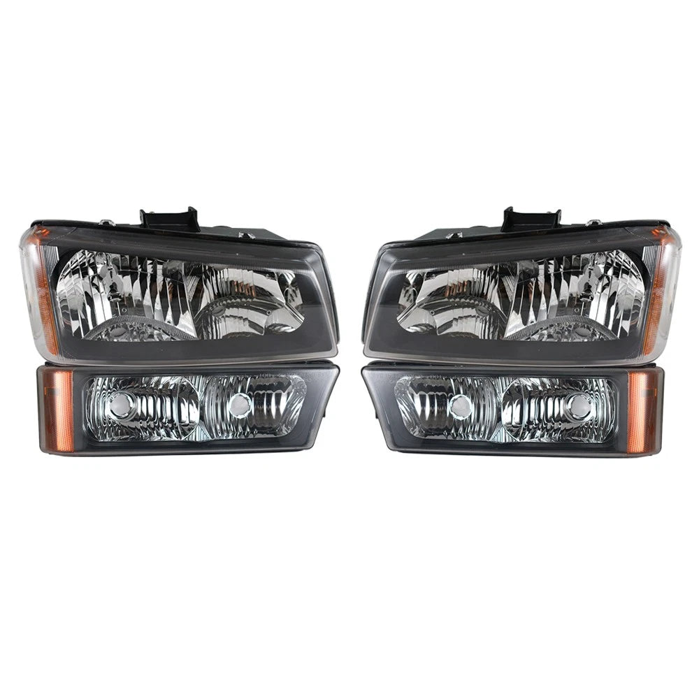 Set of 2 Black Headlights for Chevy Silverado 1500/2500/3500HD (2003–2006)