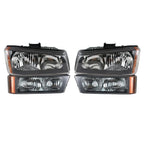 Set of 2 Black Headlights for Chevy Silverado 1500/2500/3500HD (2003–2006)