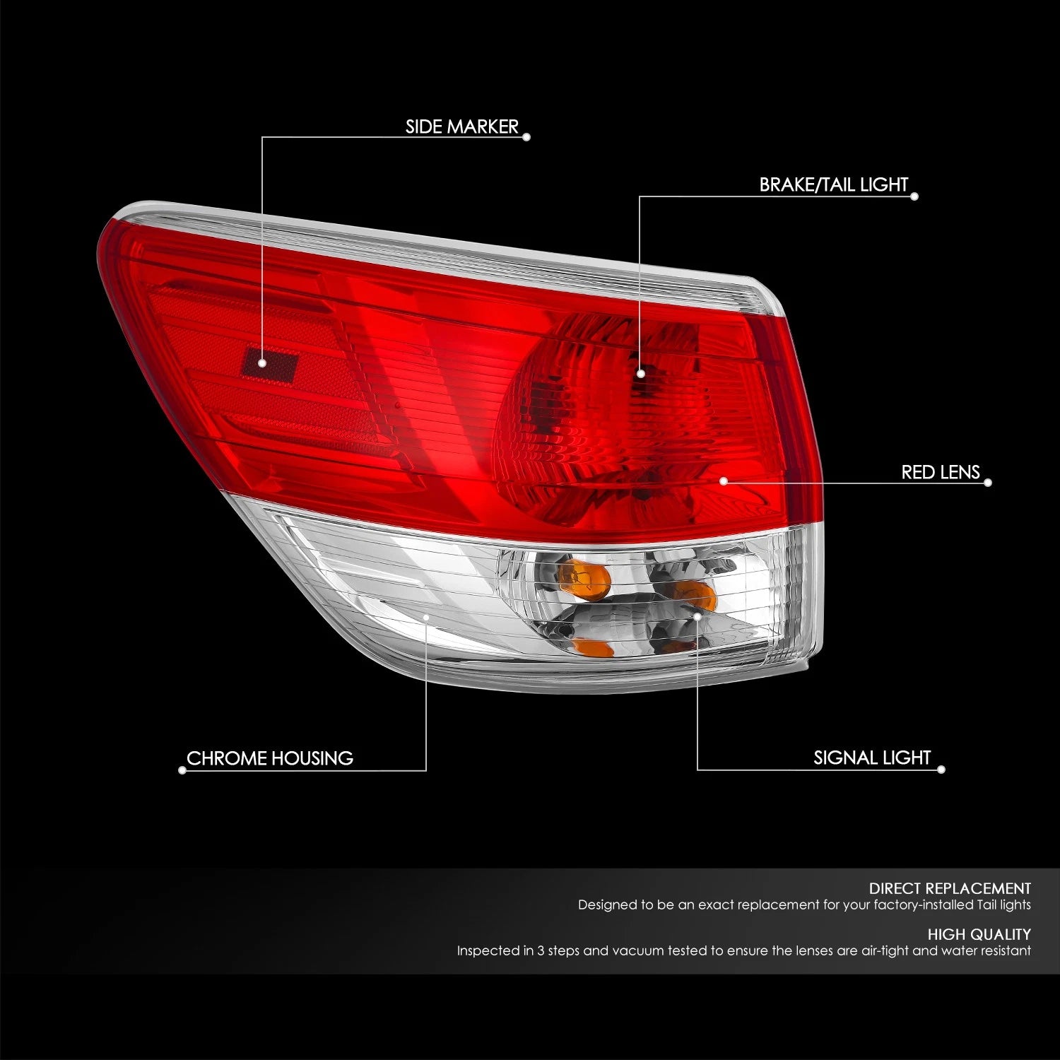 Chrome Red Driver Left Side Outer Taillight Assembly for Nissan Pathfinder (2013–2016)