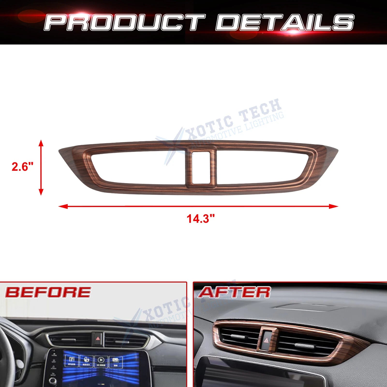 Peach Wood Grain Front Center AC Vent Outlet Decor for Honda CR-V (2017-2022)