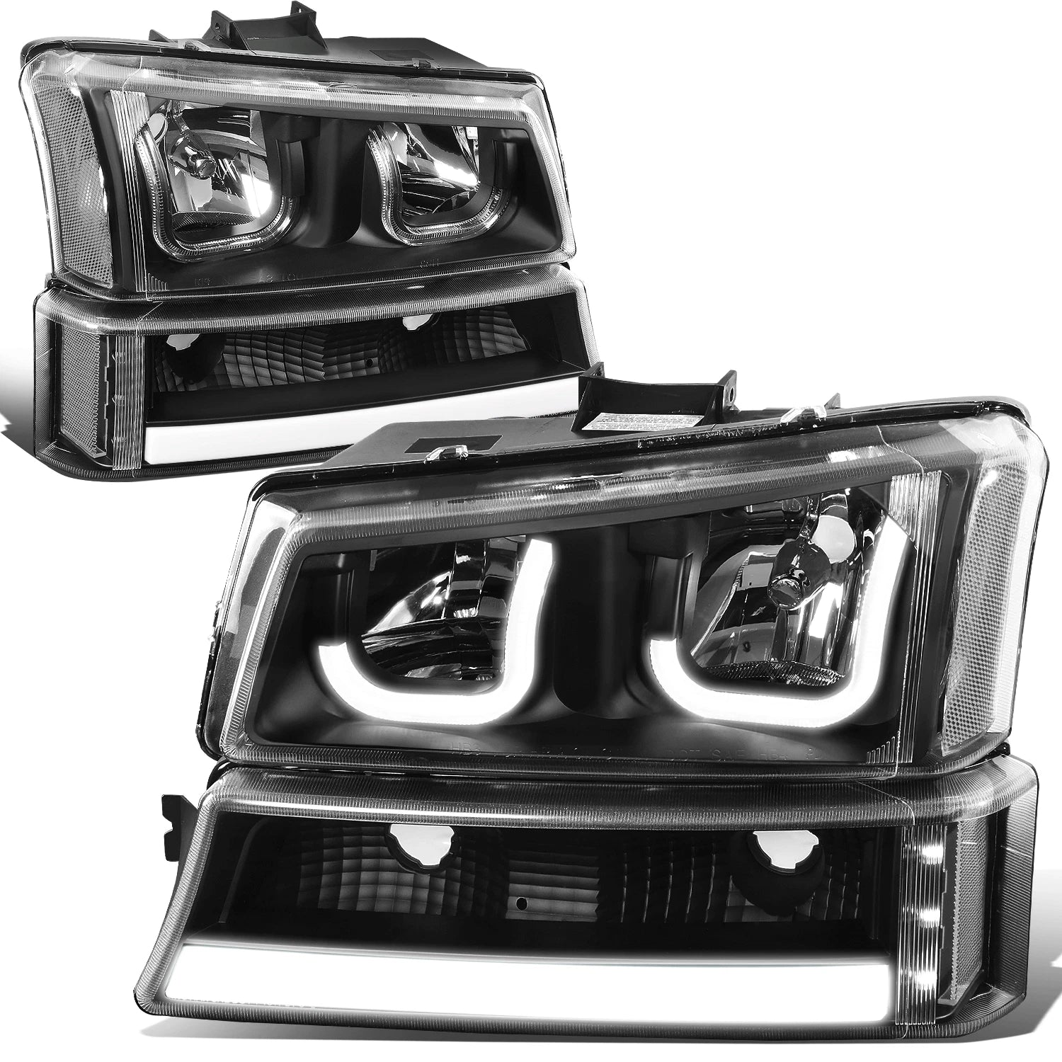 Pair of J-Halo LED DRL Black/Clear Headlights for Chevy Silverado (2003–2007)