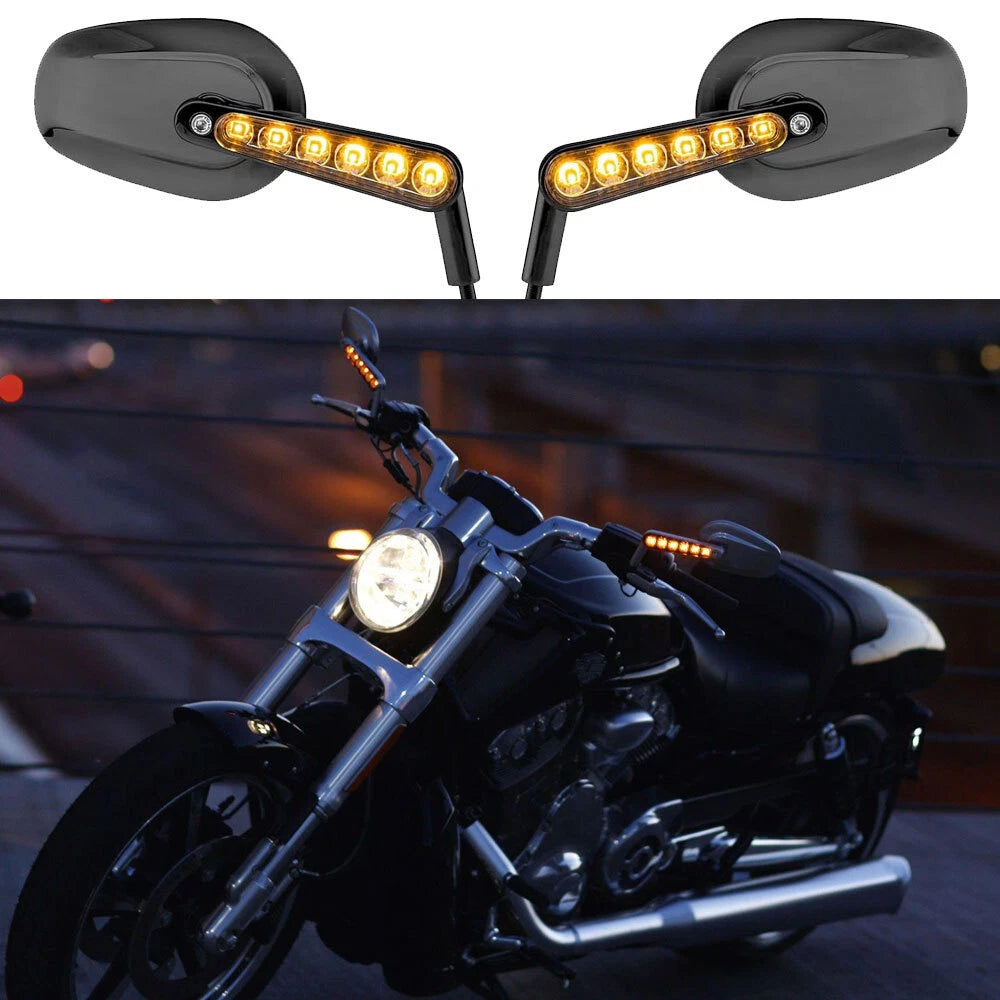 Pair Rear View Mirrors with LED Turn Signals for Harley V-Rod (2002–2017)
