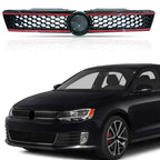 Hex Mesh Front Grille for VW Jetta (2011–2014) - Carbon Fiber Print, Red Trim