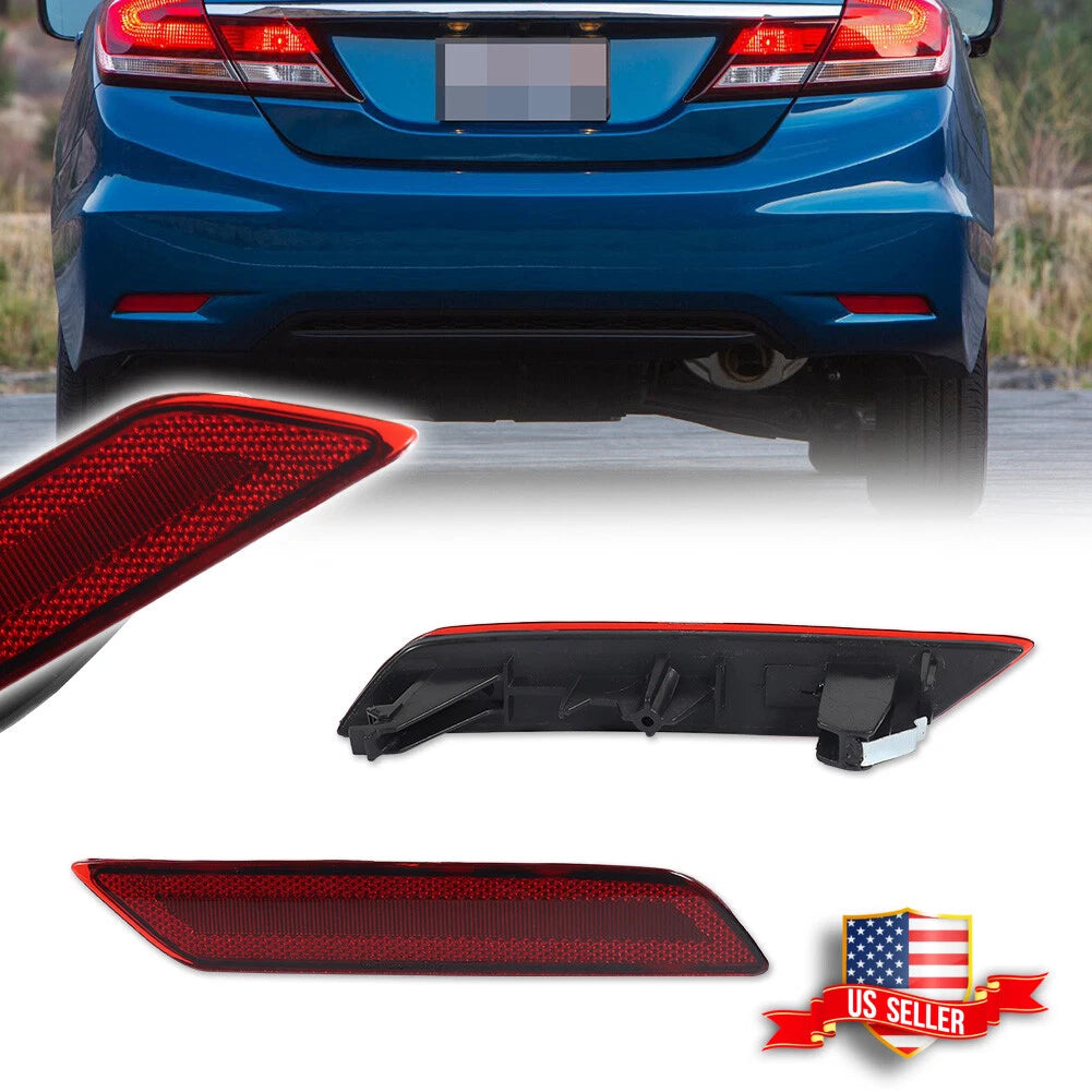 2X Red Lens Rear Bumper Reflector Lights for Honda Civic Sedan (2013–2015)