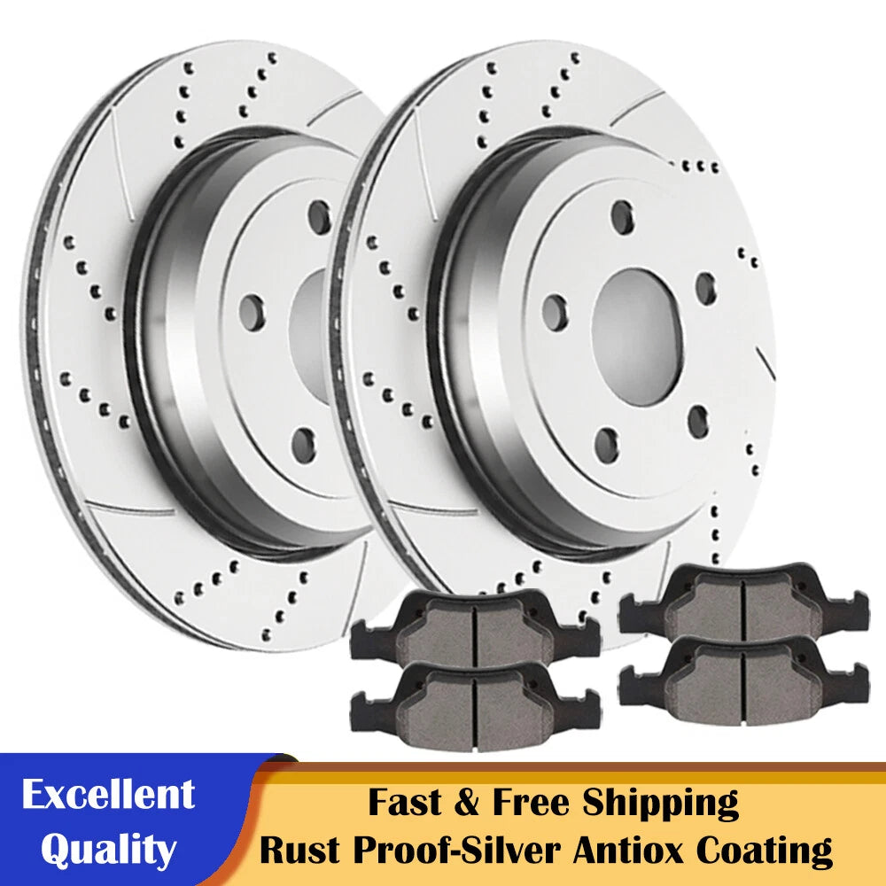 Rear Drilled Disc Rotors & Ceramic Brake Pads for Jeep Grand Cherokee Durango (2011–2021)