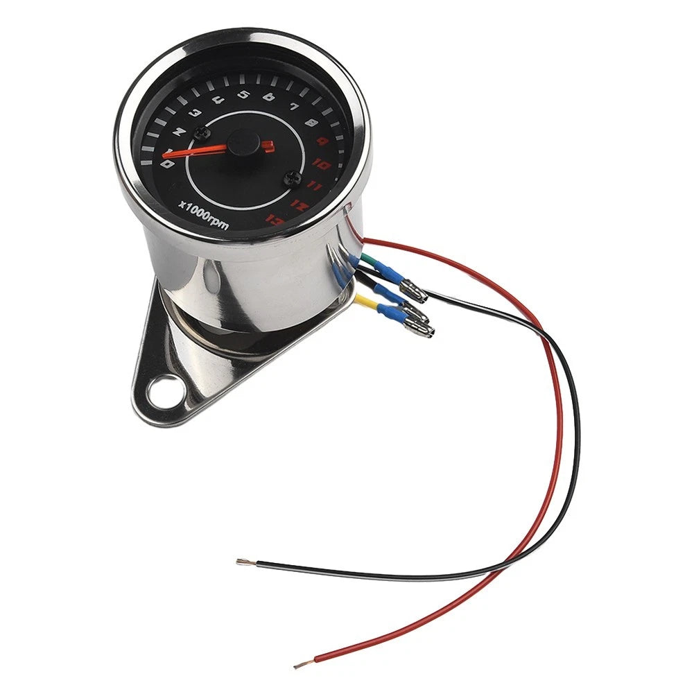 Tachometer for Motorcycle (DC 12V, 6.5cm Diameter, Glass Top, Stainless Steel)