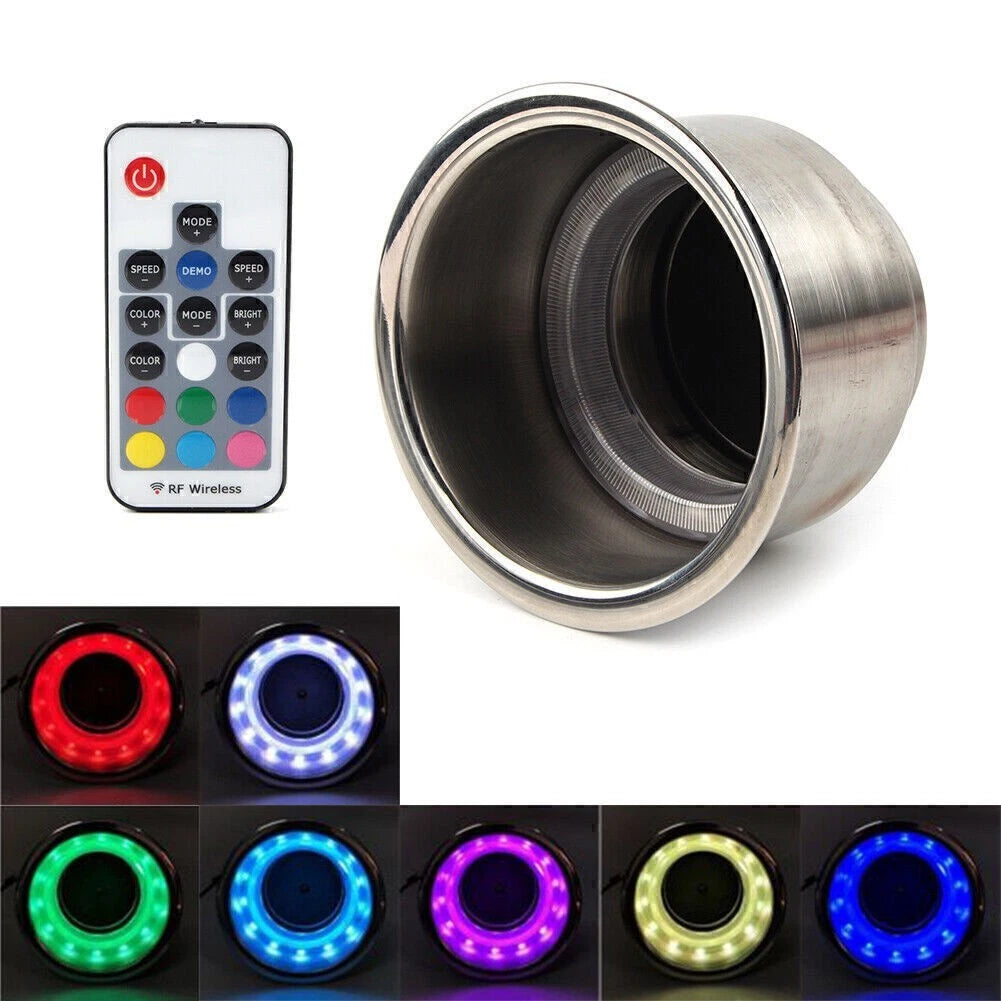 LED RGB Drink Cup Holder for Marine RV Truck (Stainless Steel)
