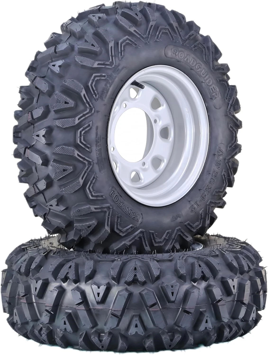 Set of 2 LIBRA 26X9-12 ATV Tires on 4-156 PCD 6-Ply Silver Wheel-10277