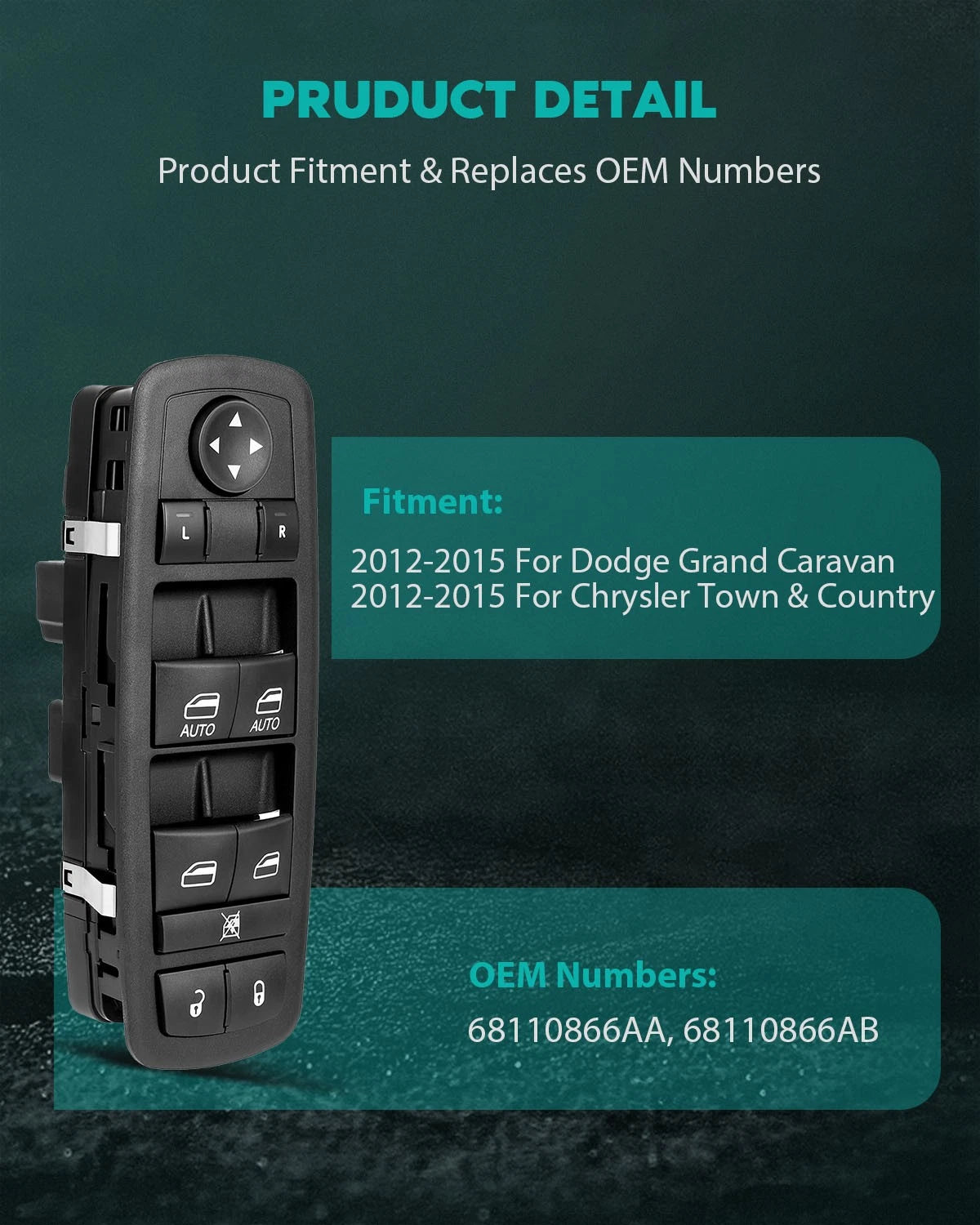 Window Switch for Ram 1500 2500 3500 4500 (2013–2015) 3+9 Pin Dual AUTO