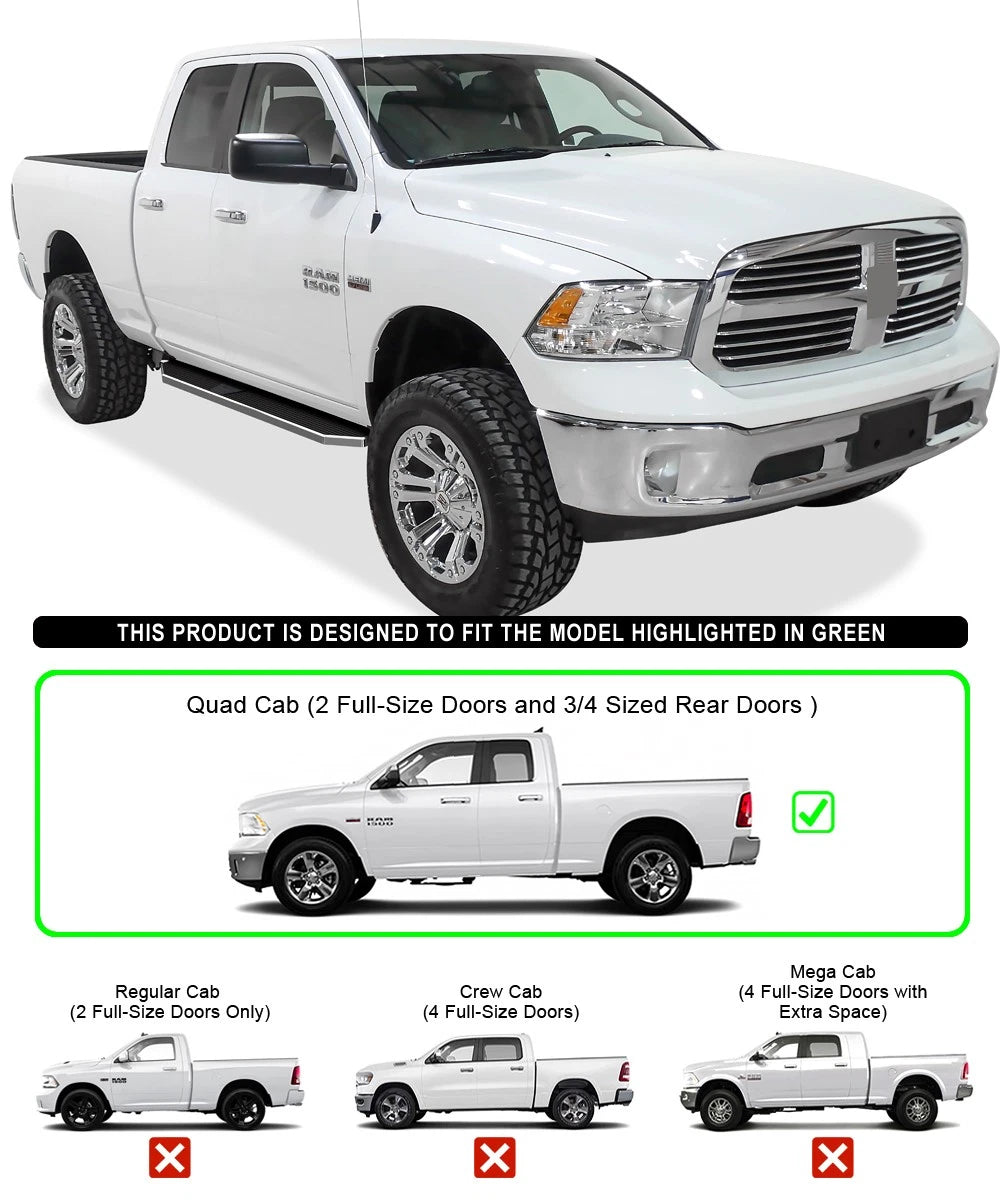 6" Polished Side Step Bars for Dodge Ram 1500 Quad Cab (2009-2018)