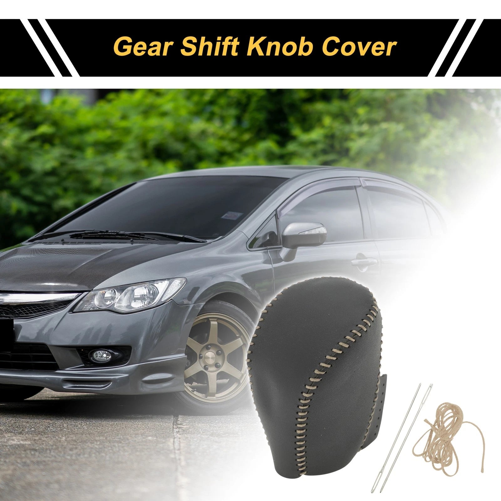 1 Pc Gear Shift Knob Cover for Honda Civic (2016–2021) Black Beige Faux Leather