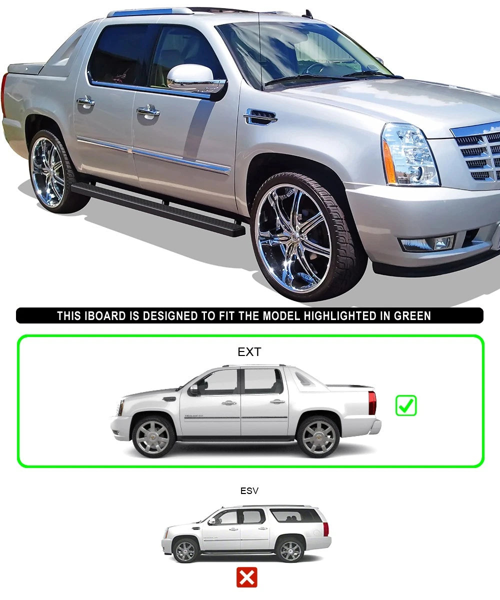 4" Matte Black Running Boards for Cadillac Escalade EXT (2002-2013)