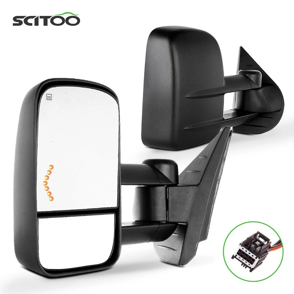 Pair Side LED Arrow Signal Heated Towing Mirrors for GMC Chevy (2007–2013)