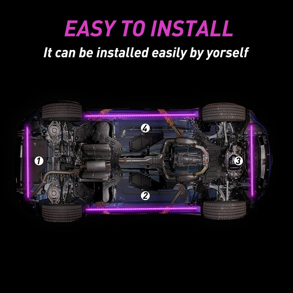 4X RGB Under Car Strip Light Kit for Universal Vehicles