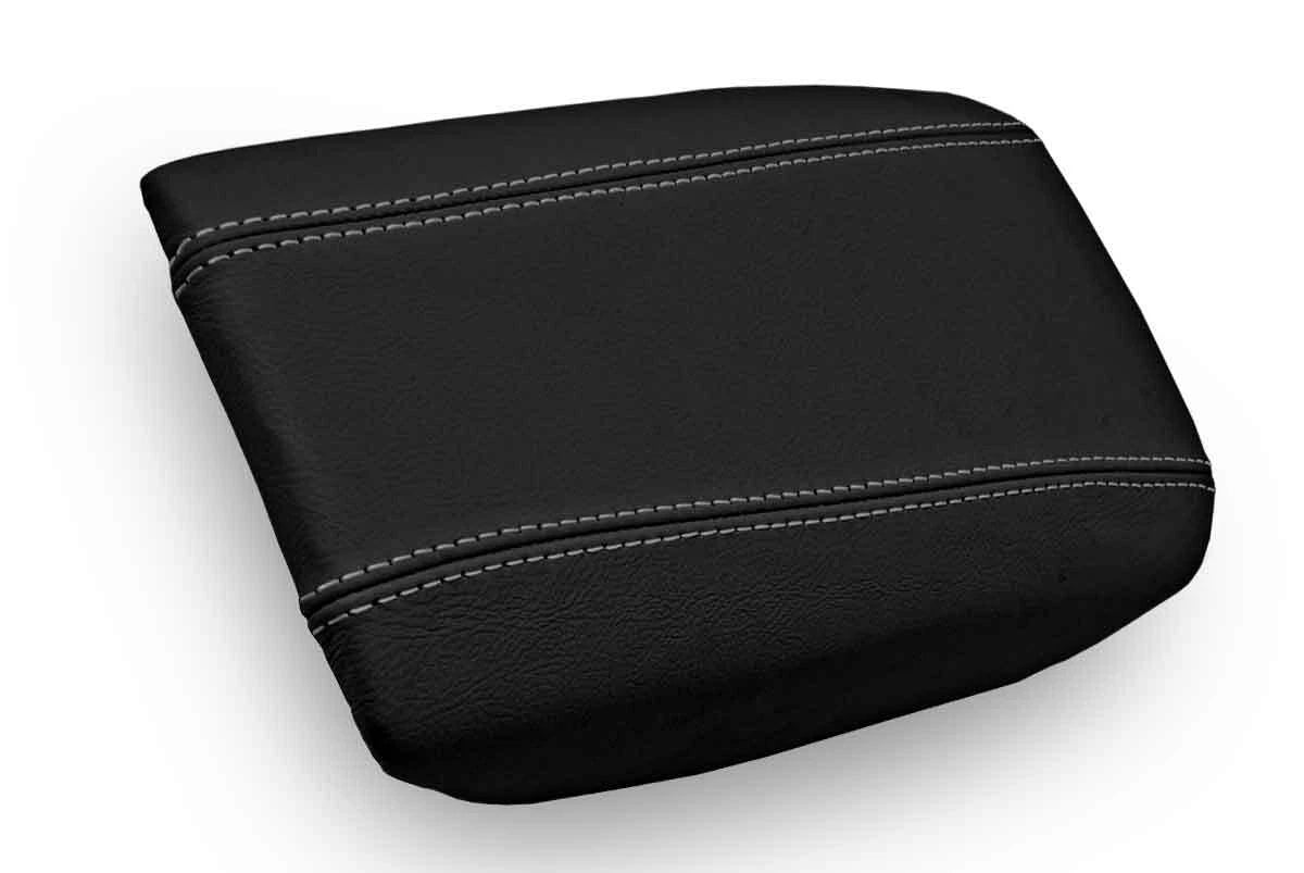 Leather Console Lid Armrest Cover for Volvo S80 (1999–2006) Black Gray Stitch