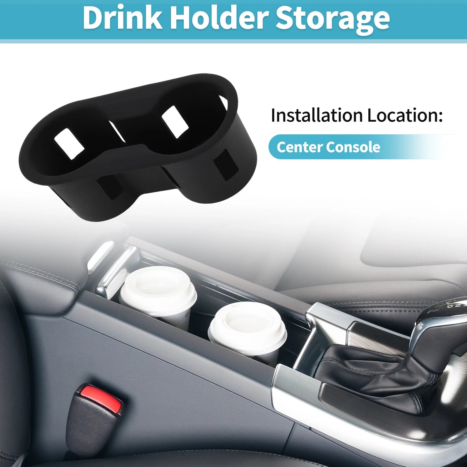 Center Console Cup Holder Organizer for Ford Bronco (2021–2025) Silicone Black