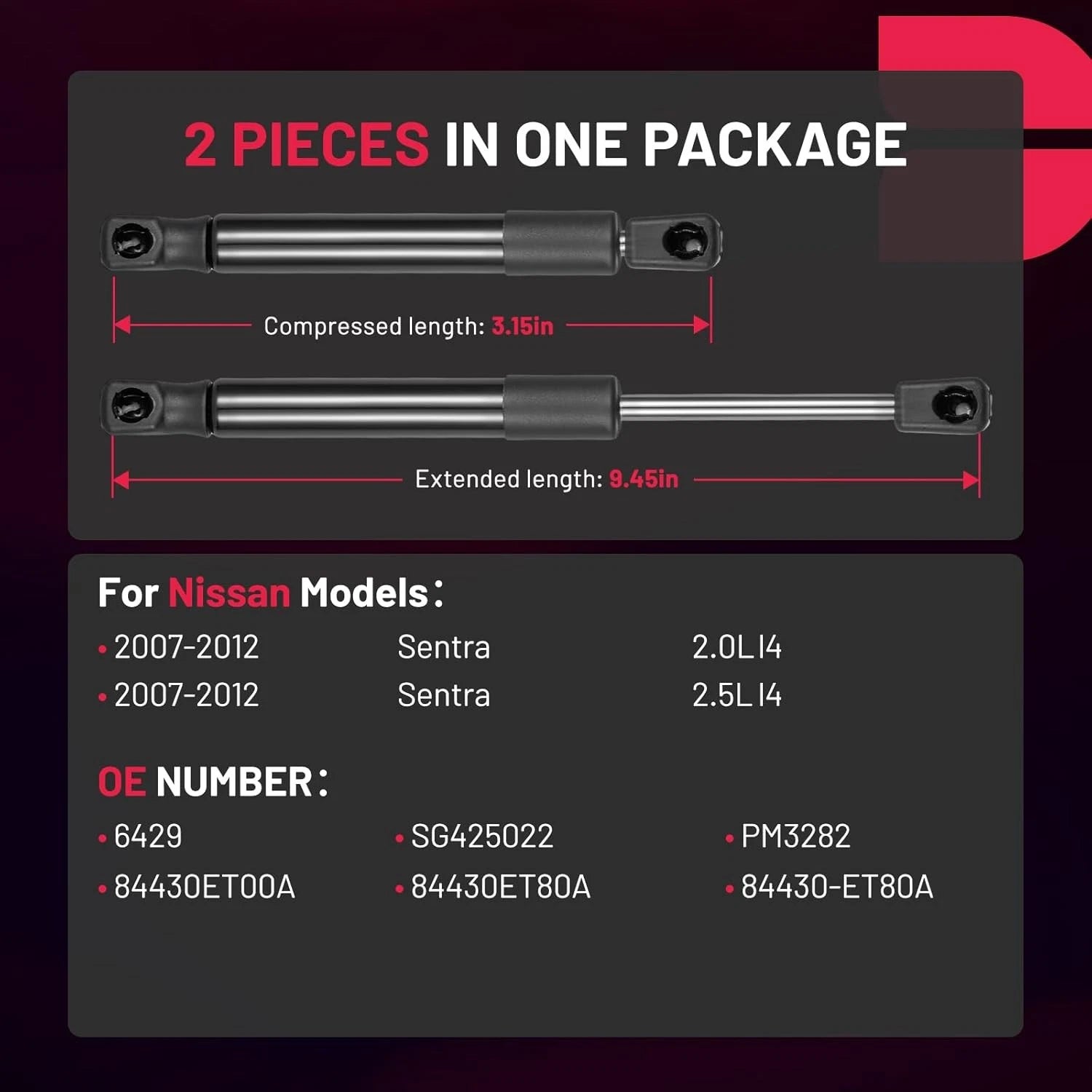 2X Trunk Lift Supports for Nissan Sentra (2007–2012)