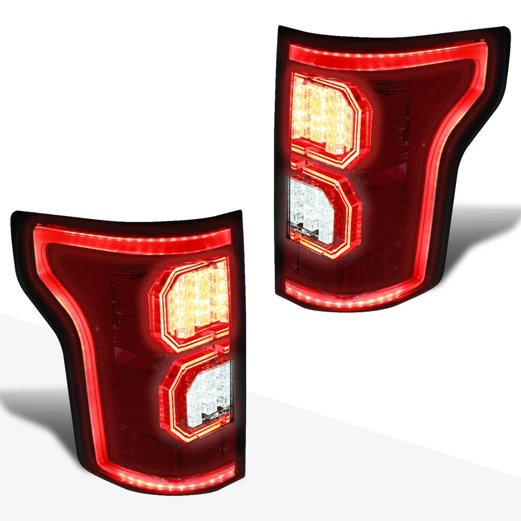 Tron Style 3D LED Tail Light Brake Lamp for Ford F-150 (2015–2017) Smoked/Red