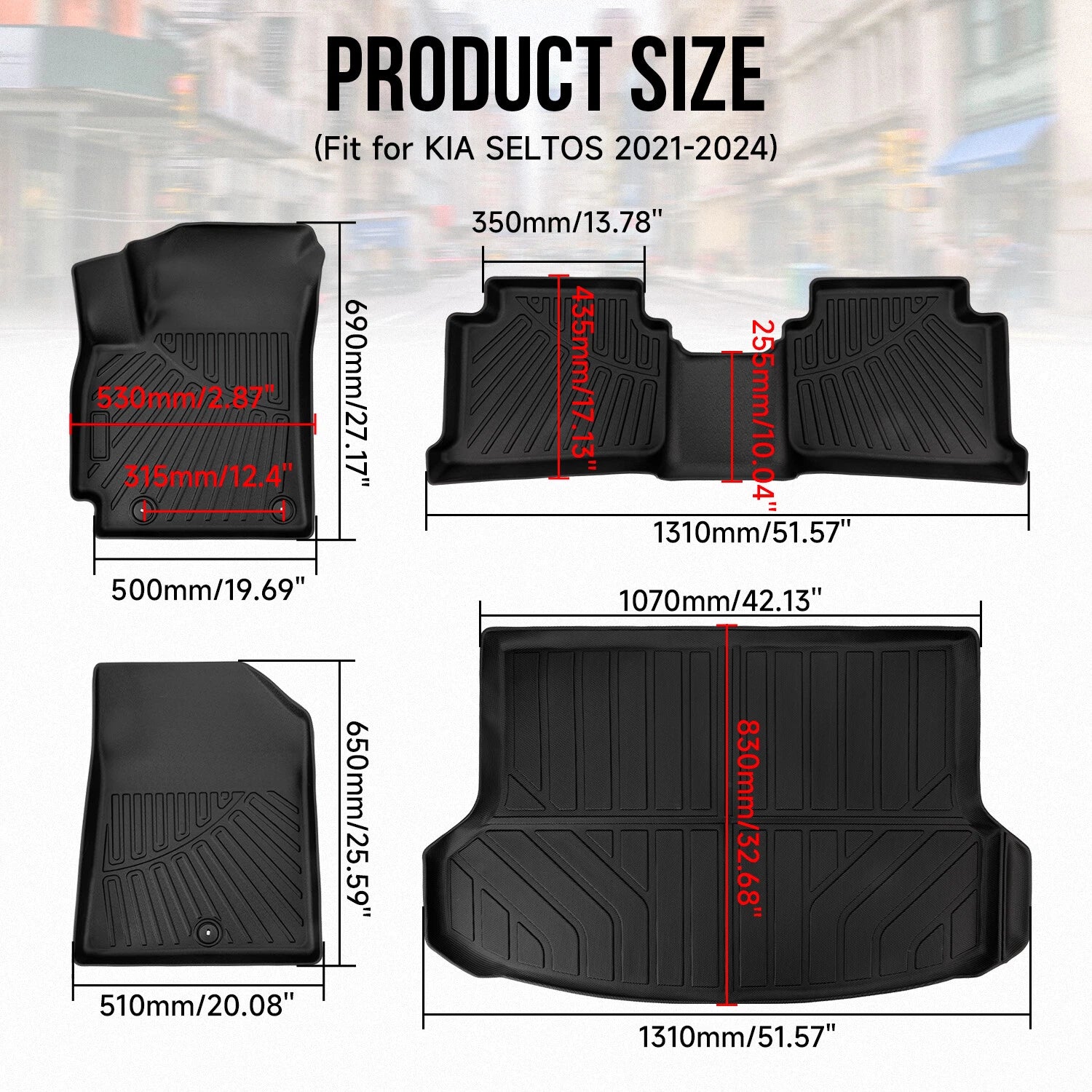 Set of 4 Car Floor Mats & Trunk Cargo Liner for Kia Seltos (2021–2025)