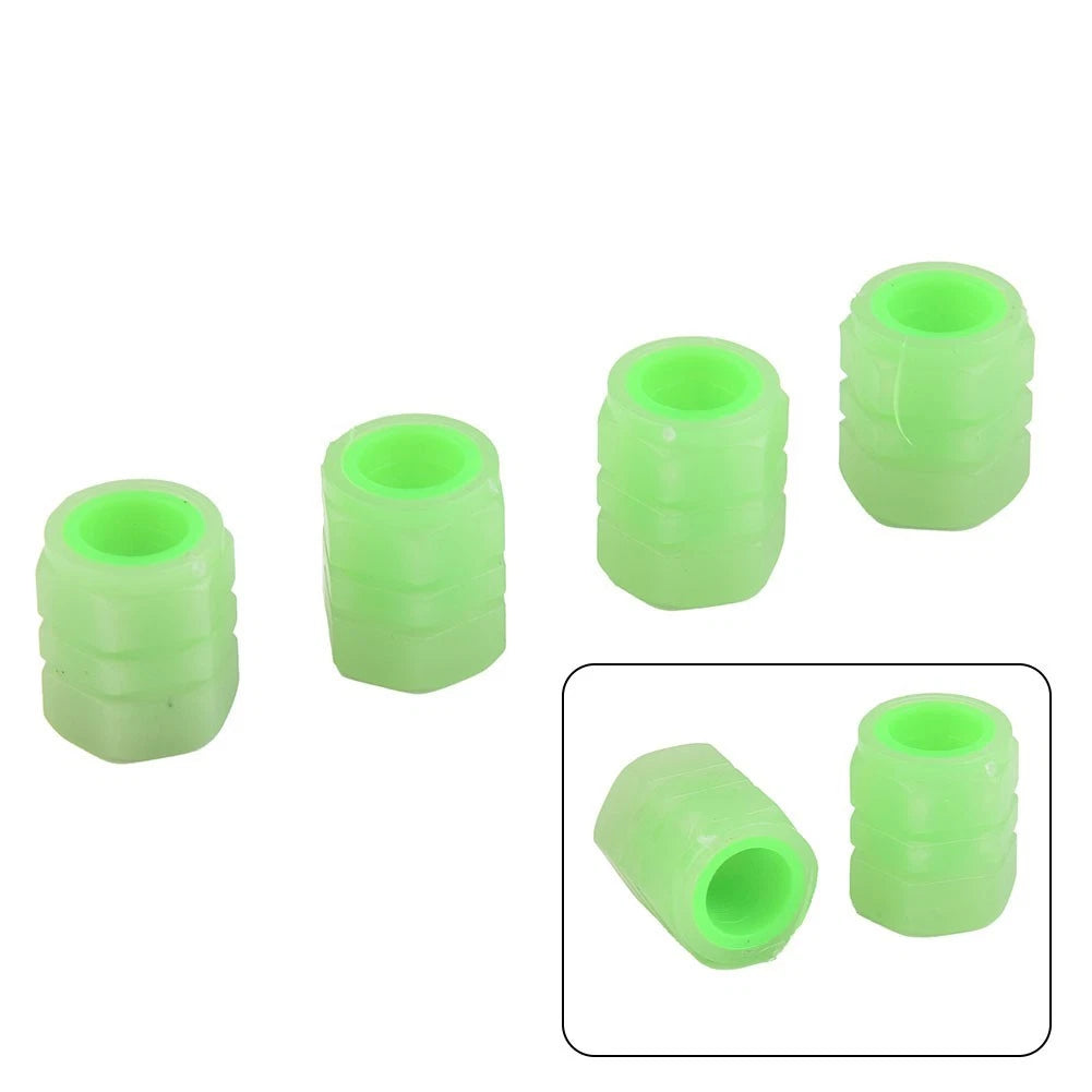 4X Luminous Tire Valve Caps for Vehicle Wheel (Glow Dust Cover Kit)