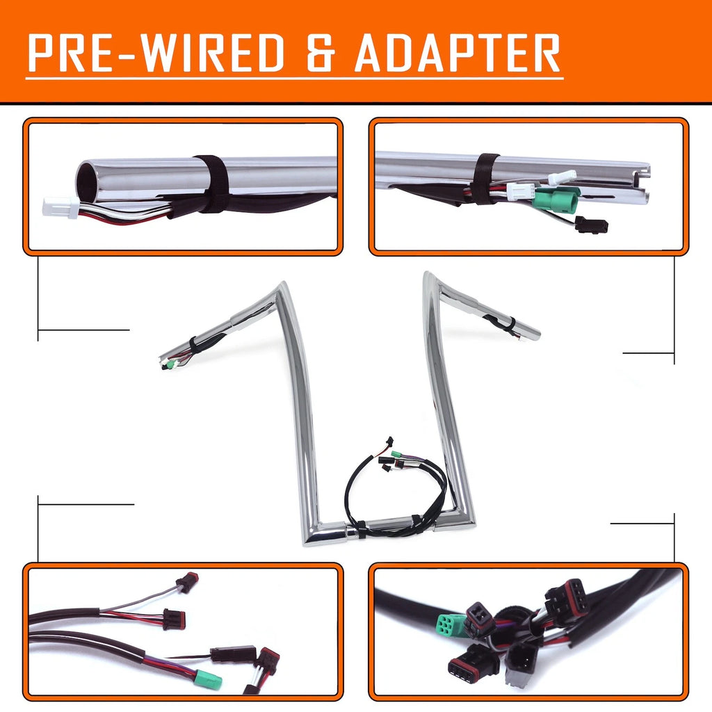 Chrome 14" Rise Prewired 1.25" Hanger Handlebar for Harley Road King (2014–2015)