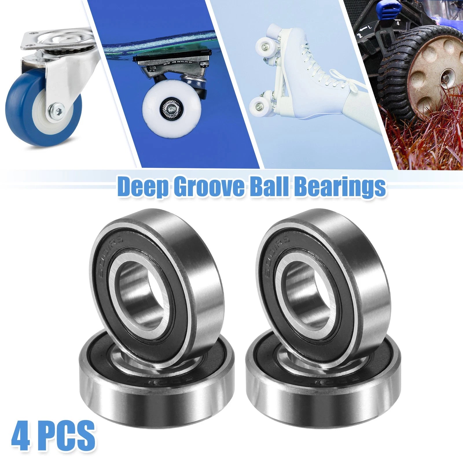 Set of 4 6001-2RS Deep Groove Ball Bearings for Auto (12x28x8mm)