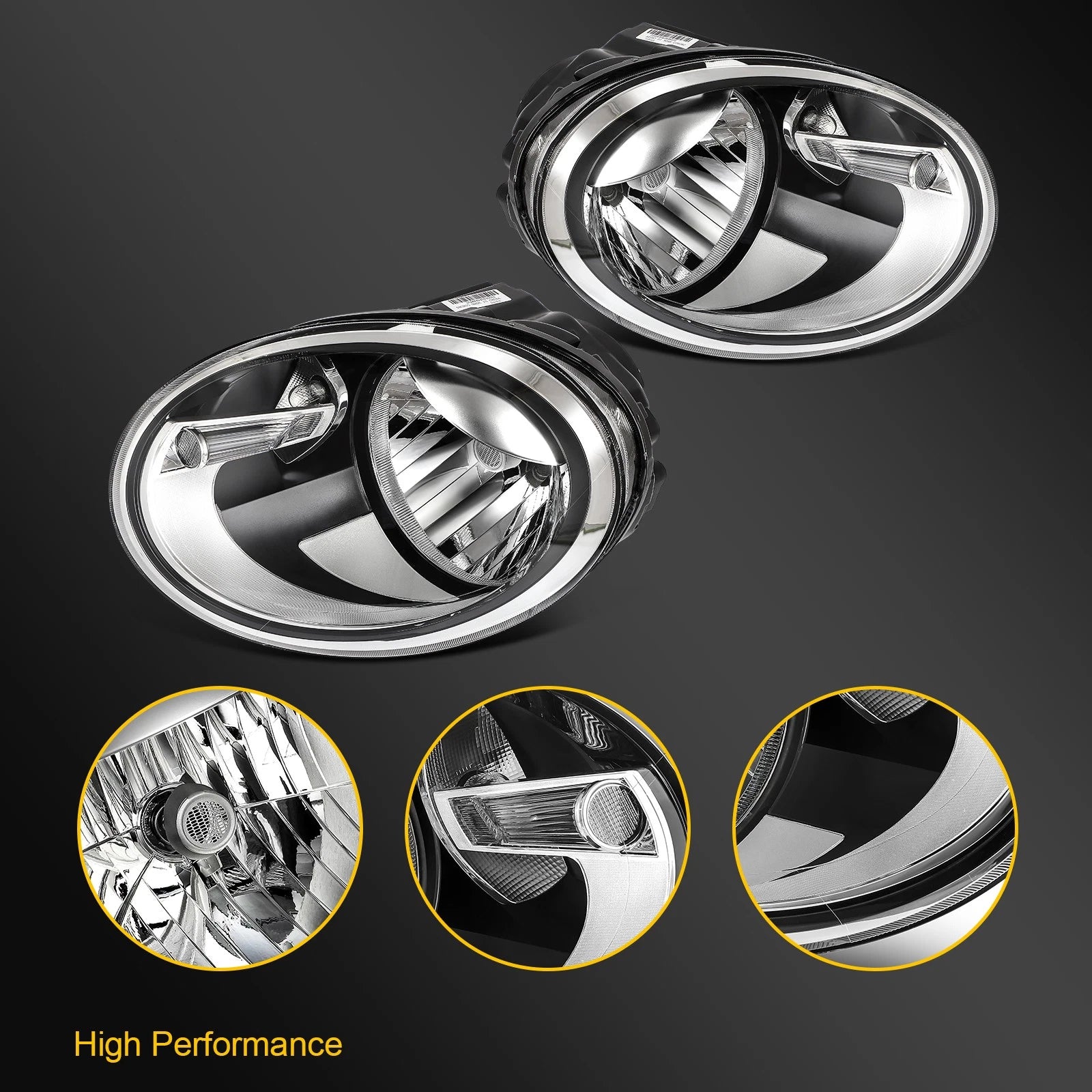 Headlight Assembly for Volkswagen Beetle (2012–2019) Black Housing Pair
