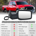Power Heated Foldable Side Mirrors for Dodge Ram 1500 (2009–2012) + LED Signal + Puddle