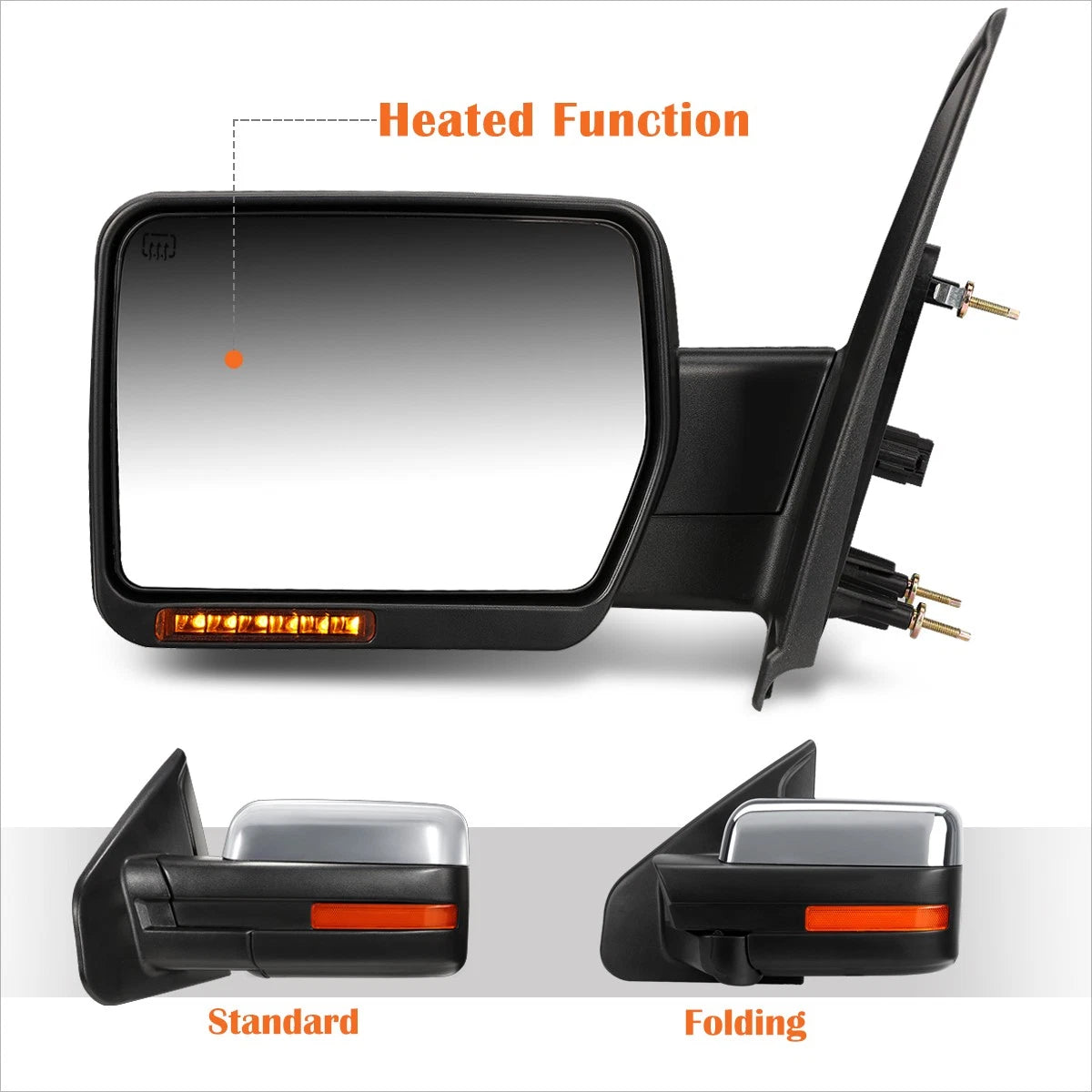 Left Side View Mirror for Ford F150 (2004–2014) - Powered, Heated, LED, Chrome