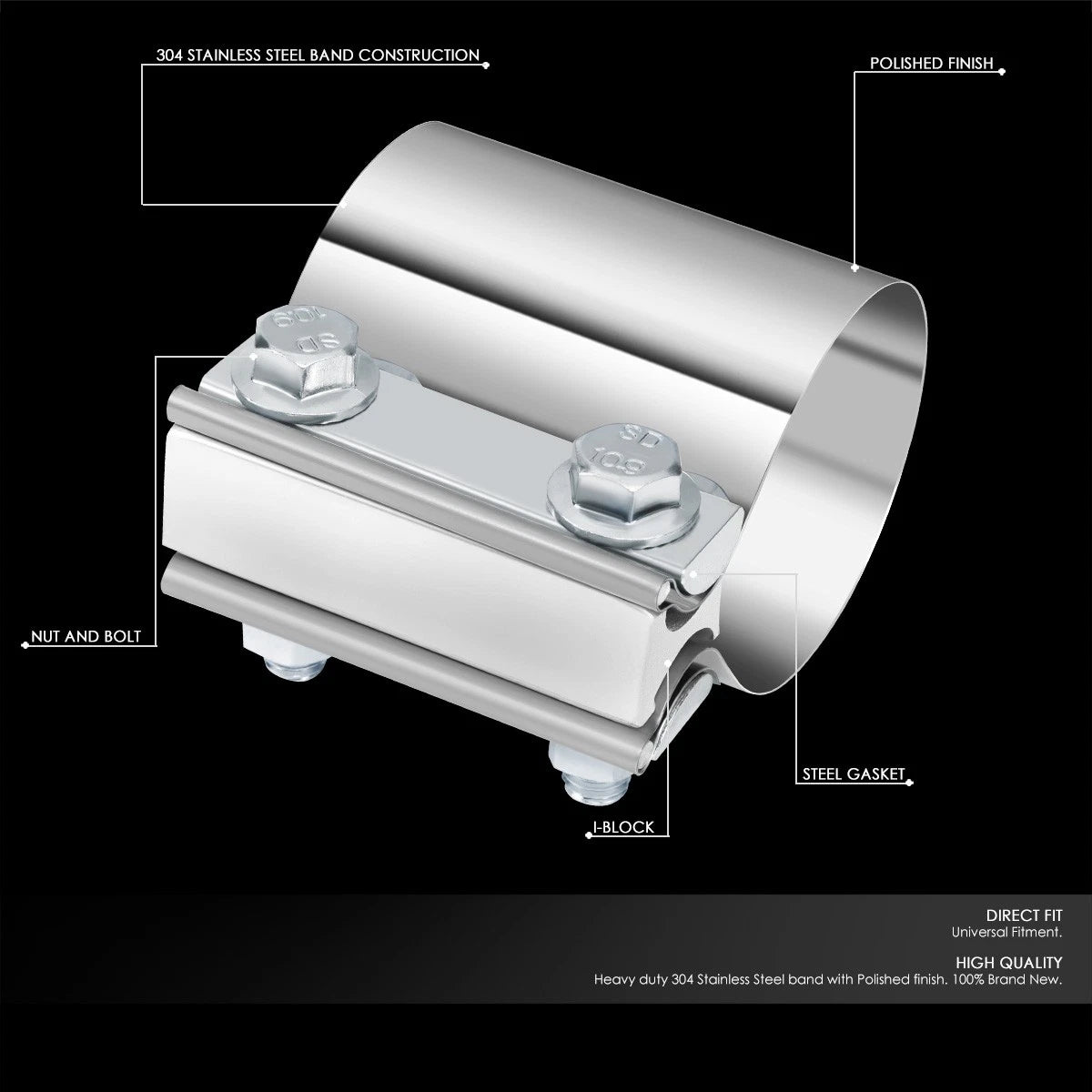 2.75" OD Butt Joint Band Exhaust Clamp for Universal Applications (T304 Stainless)