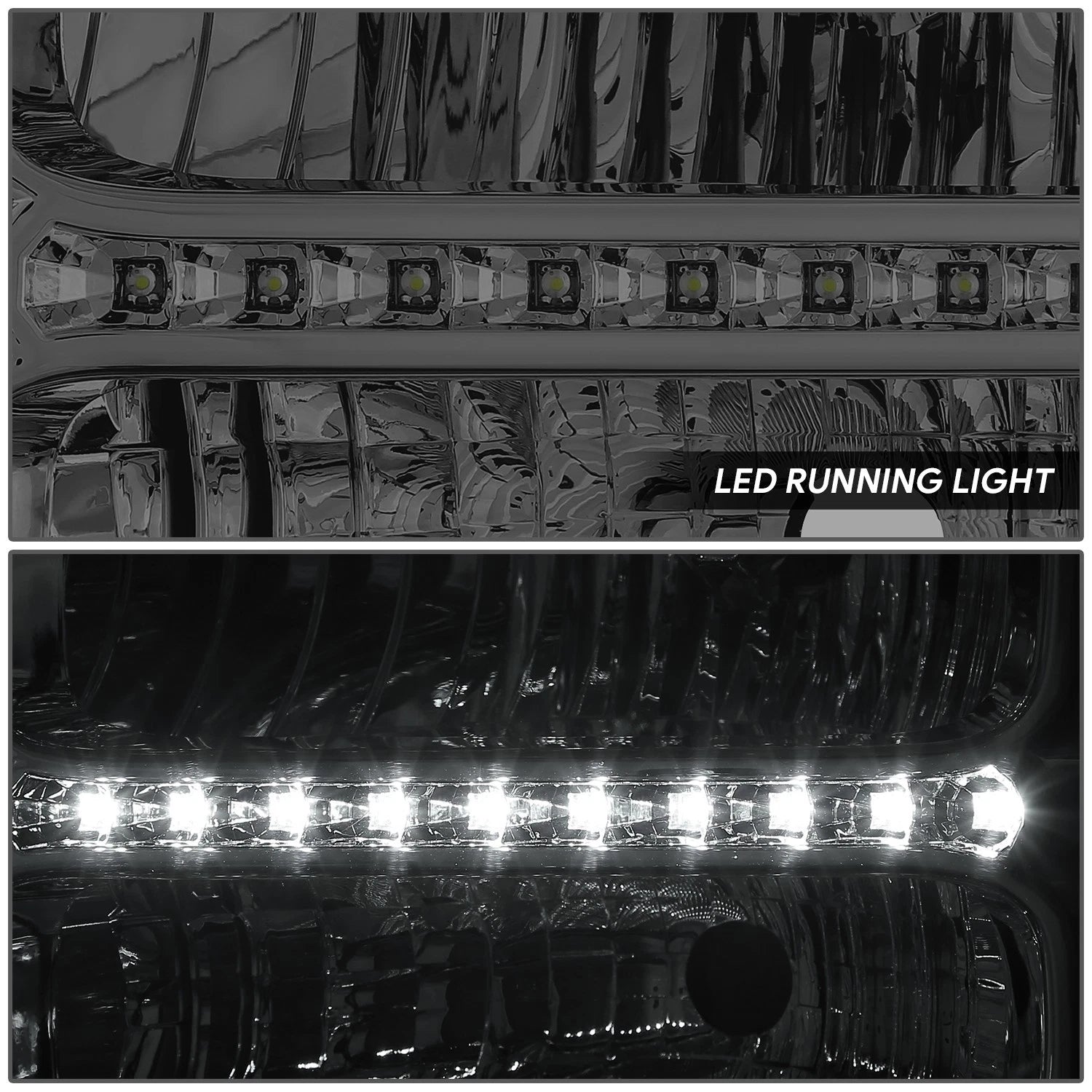 3D LED Running Strip Chrome Smoke Headlight for Ford F250-550 SD (2005–2007)