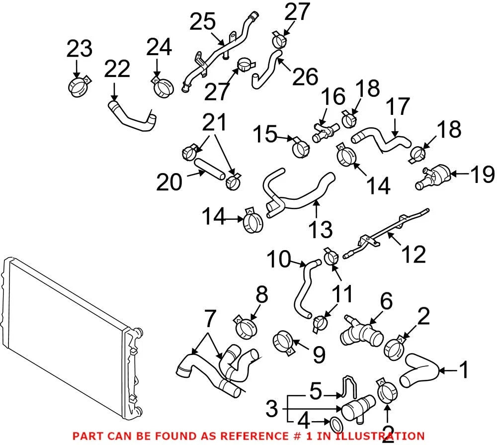 Genuine OEM Upper Radiator Coolant Hose 3C0121101N for Volkswagen Passat (2006)