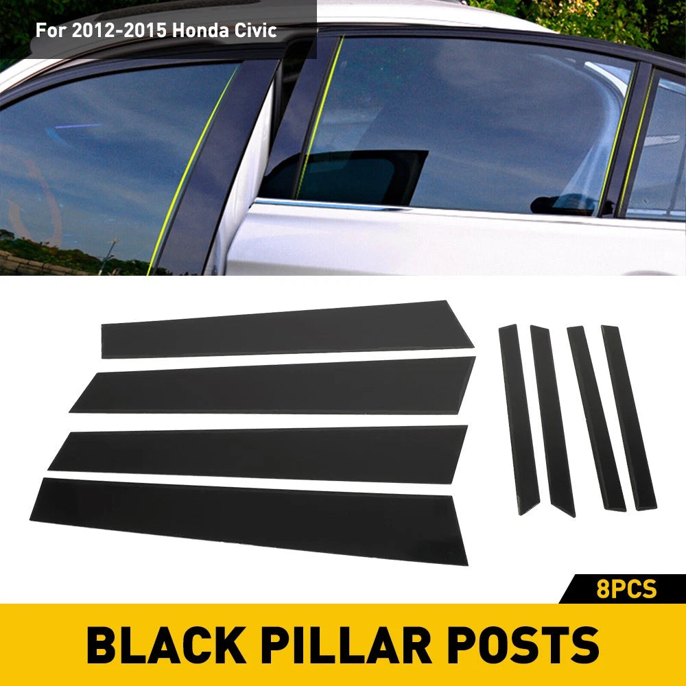 Set of 8 Black Pillar Post Covers for Honda Civic (2012–2015)