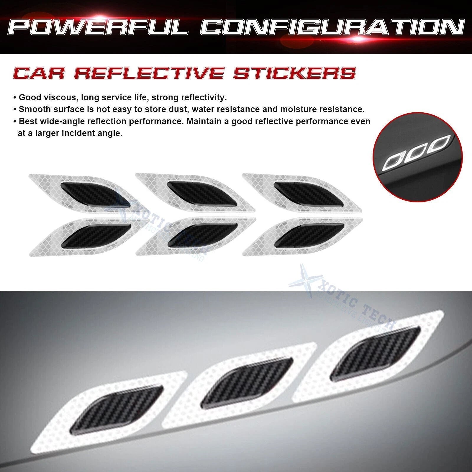 White Carbon Fiber Pattern 3D PVC Night Reflect Car Vent Edge Bumper Decal