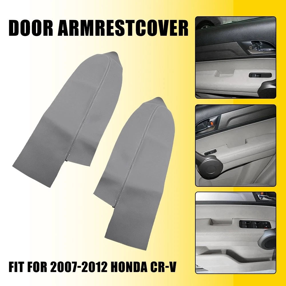 2X Leather Front Door Panels Armrest Cover for Honda CR-V (2007–2012) Gray