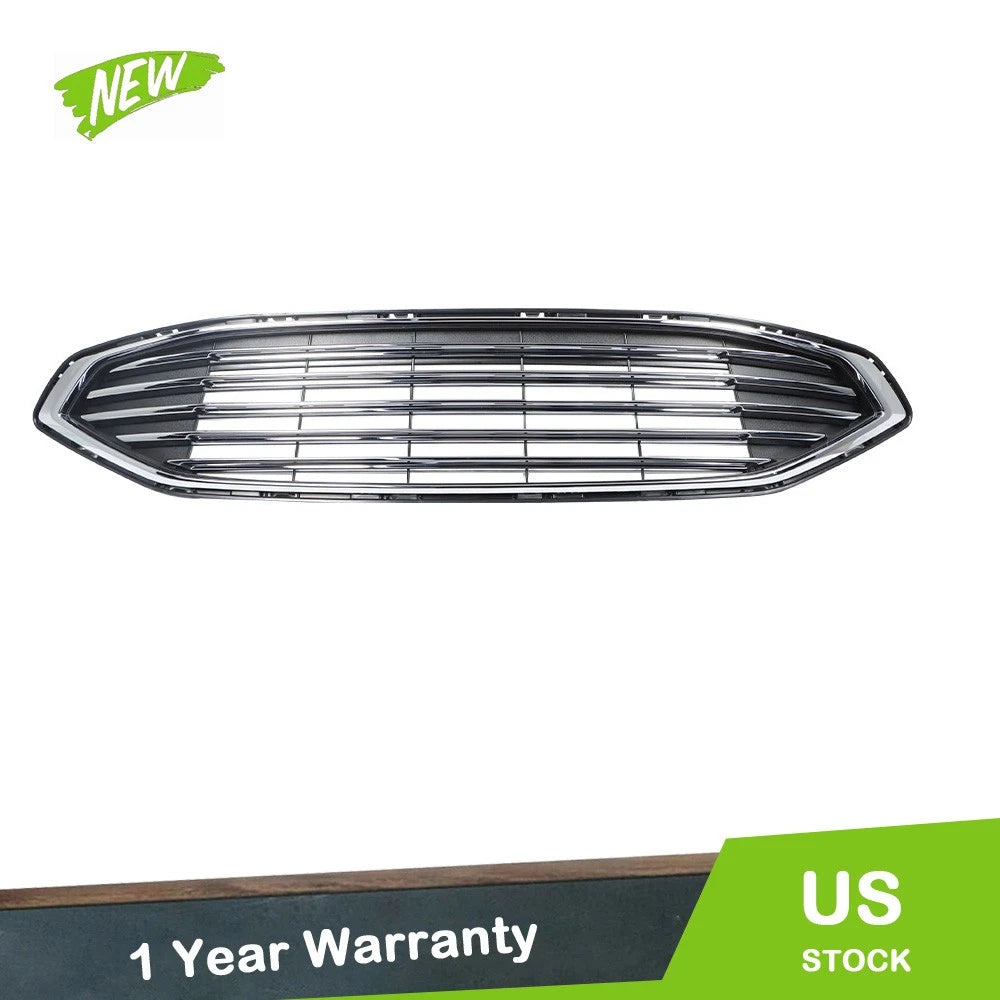 Front Upper Grille for Ford Fusion (2017–2018) Black Chrome Plastic Mesh