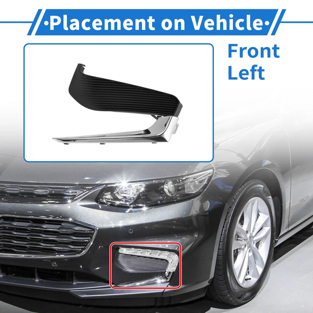 Front Left Fog Light Grill No.GM1038230 for Chevrolet Malibu (2016–2018) Black Chrome