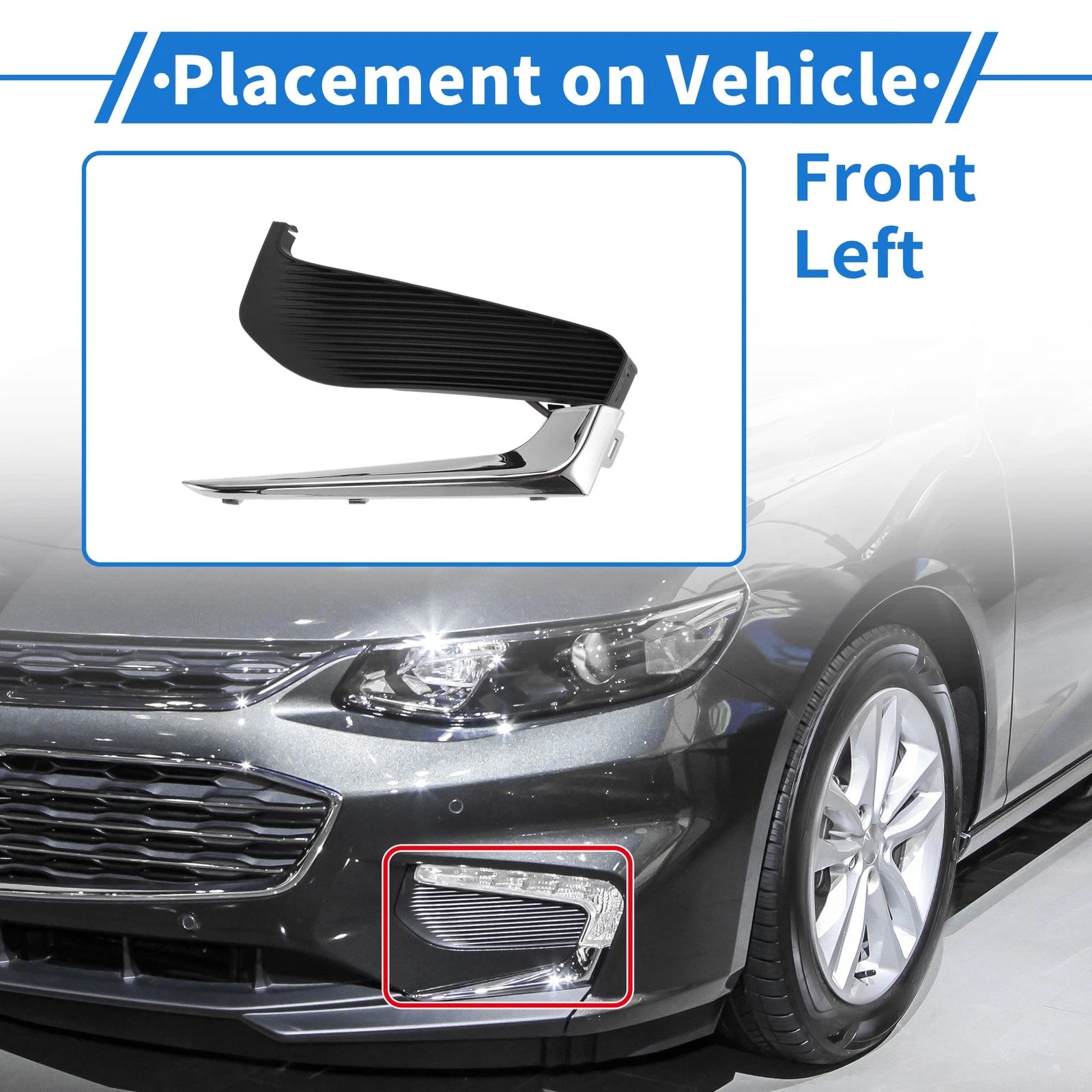 Front Left Fog Light Grill No.GM1038230 for Chevrolet Malibu (2016–2018) Black Chrome