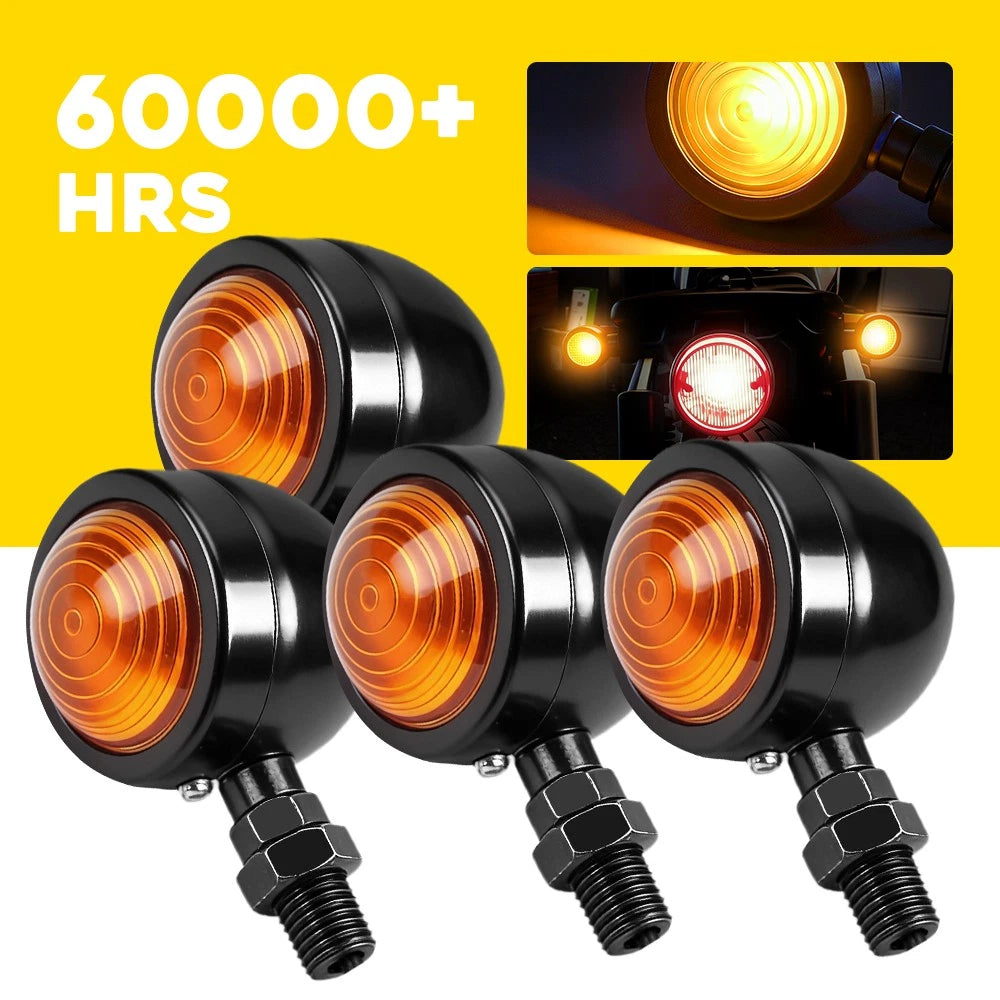 4X Turn Signal Lights for Motorcycle (Mini Bullet, Amber, Black)