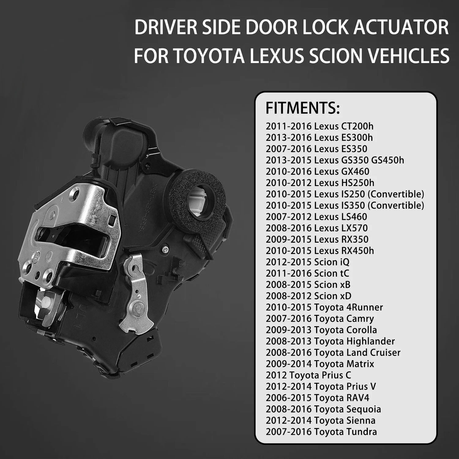Door Lock Actuator Front Left for Toyota Corolla Camry Lexus GX460 Scion (2007–2019)
