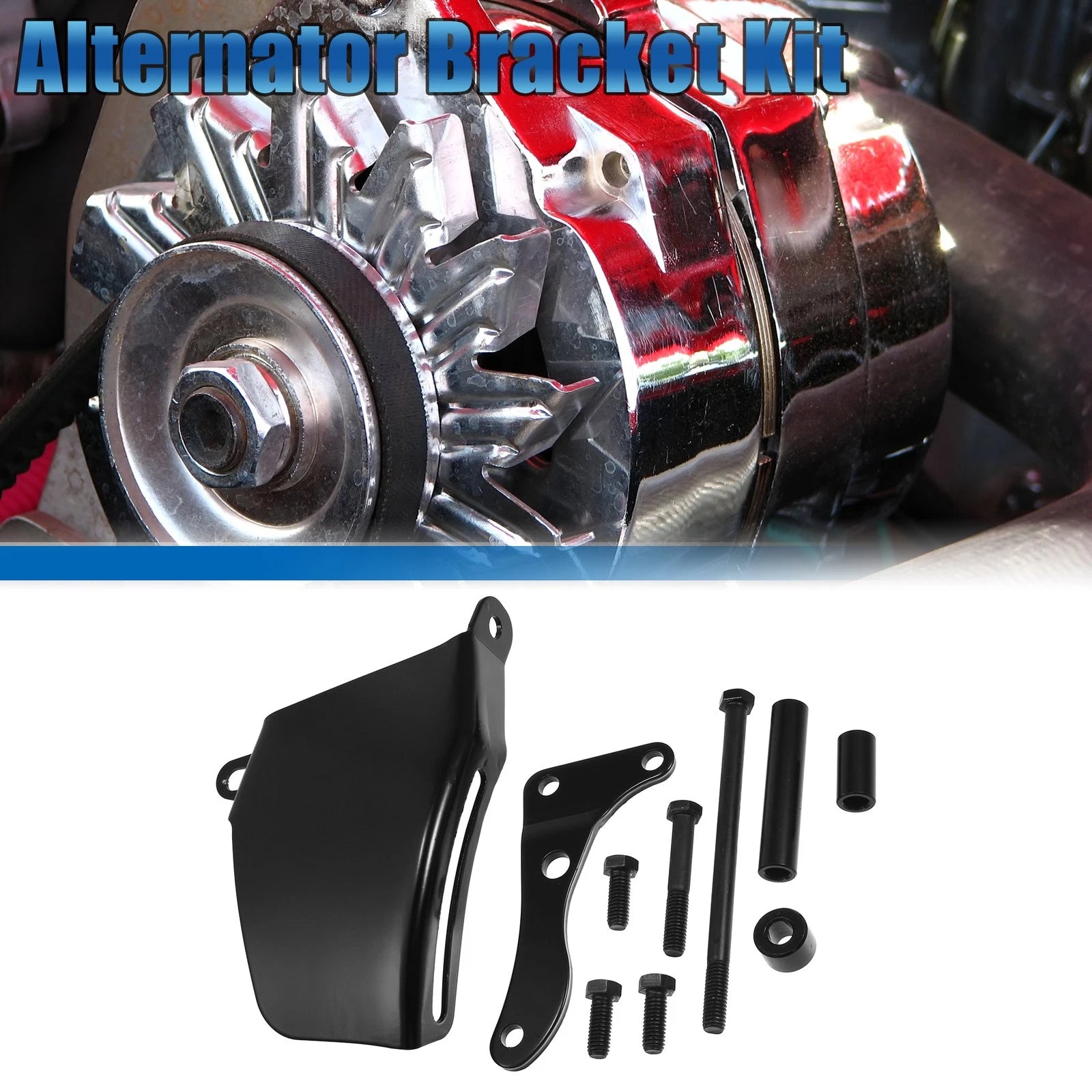 Polished Long Water Pump Alternator Bracket Kit for Chevy SBC 305 350 (1969–1995)