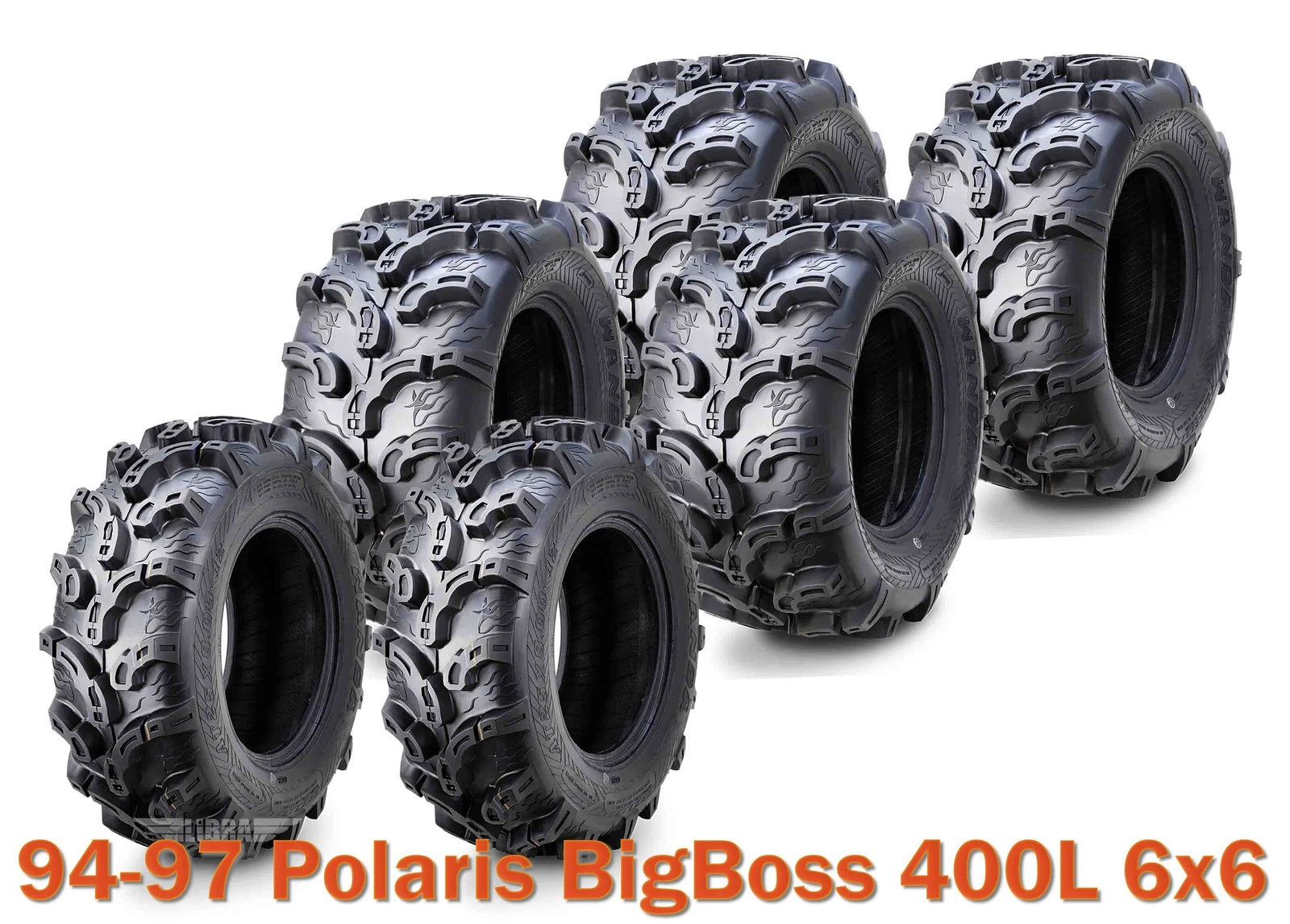 Set of 6 ATV Tires 25x8-12 & 25x11-10 for Polaris BigBoss 400L (1994–1997)