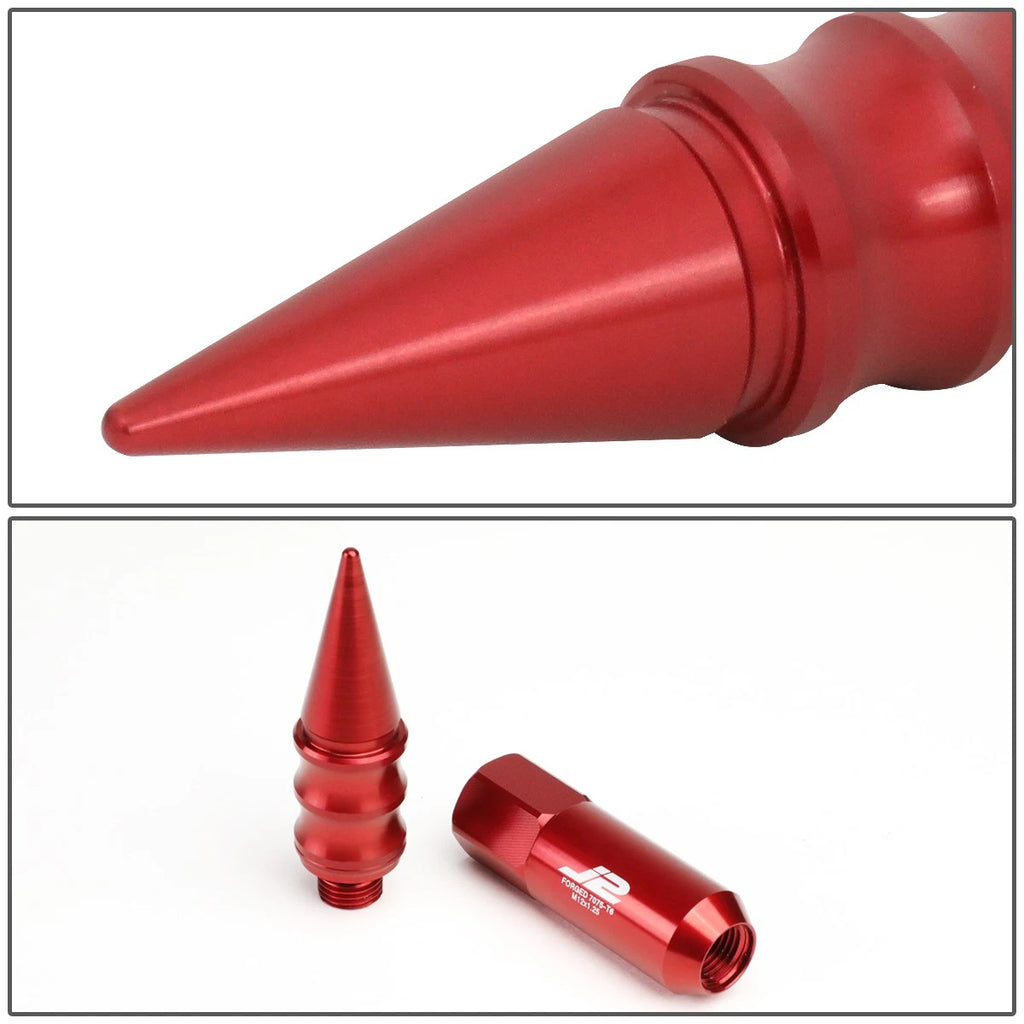 20Pc J2 7075 Forged Aluminum M12x1.25 Spiked Cap Lug Nut Set Red
