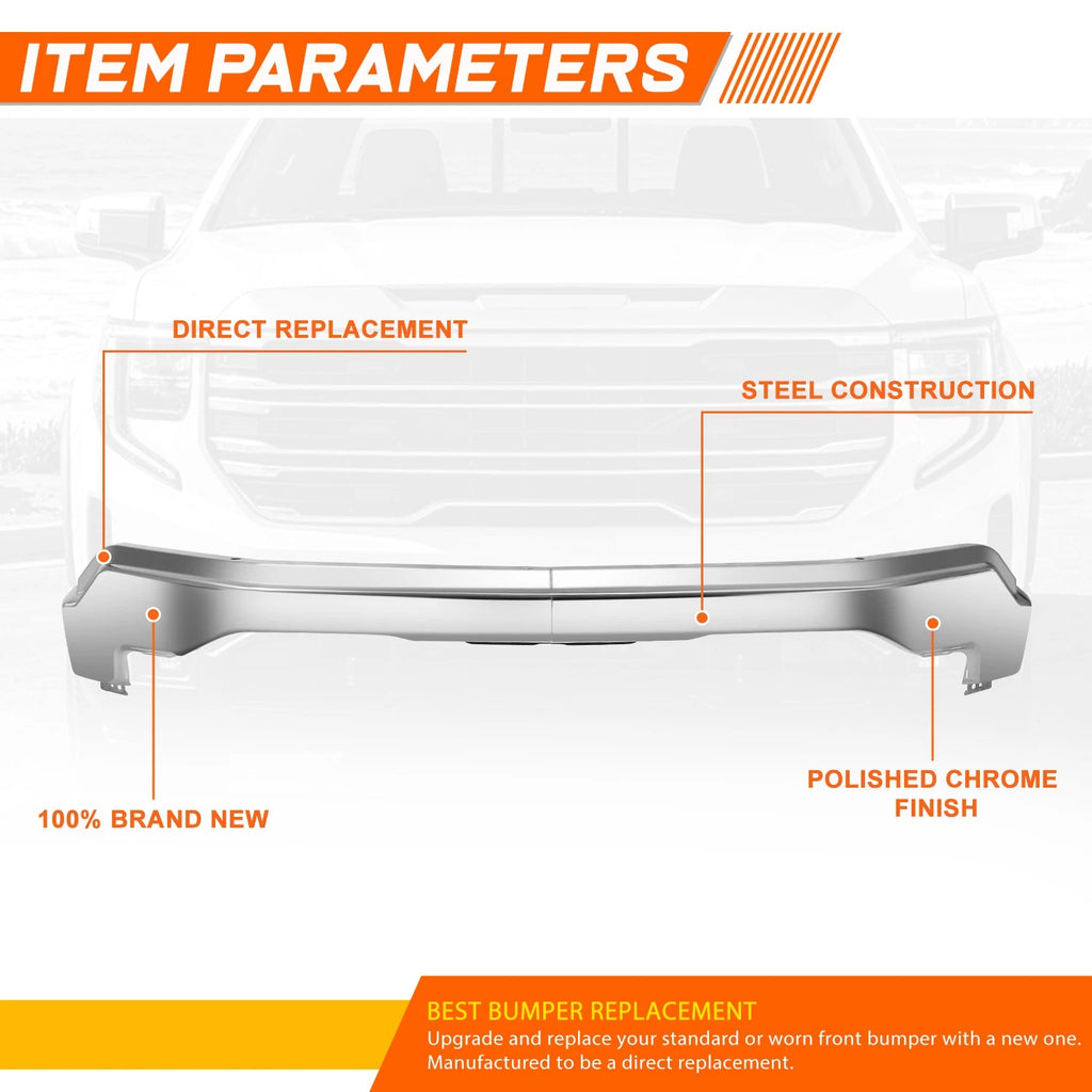 Steel Front Bumper Impact Bar for GMC Sierra 1500 Limited (2022–2026) Polished Chrome