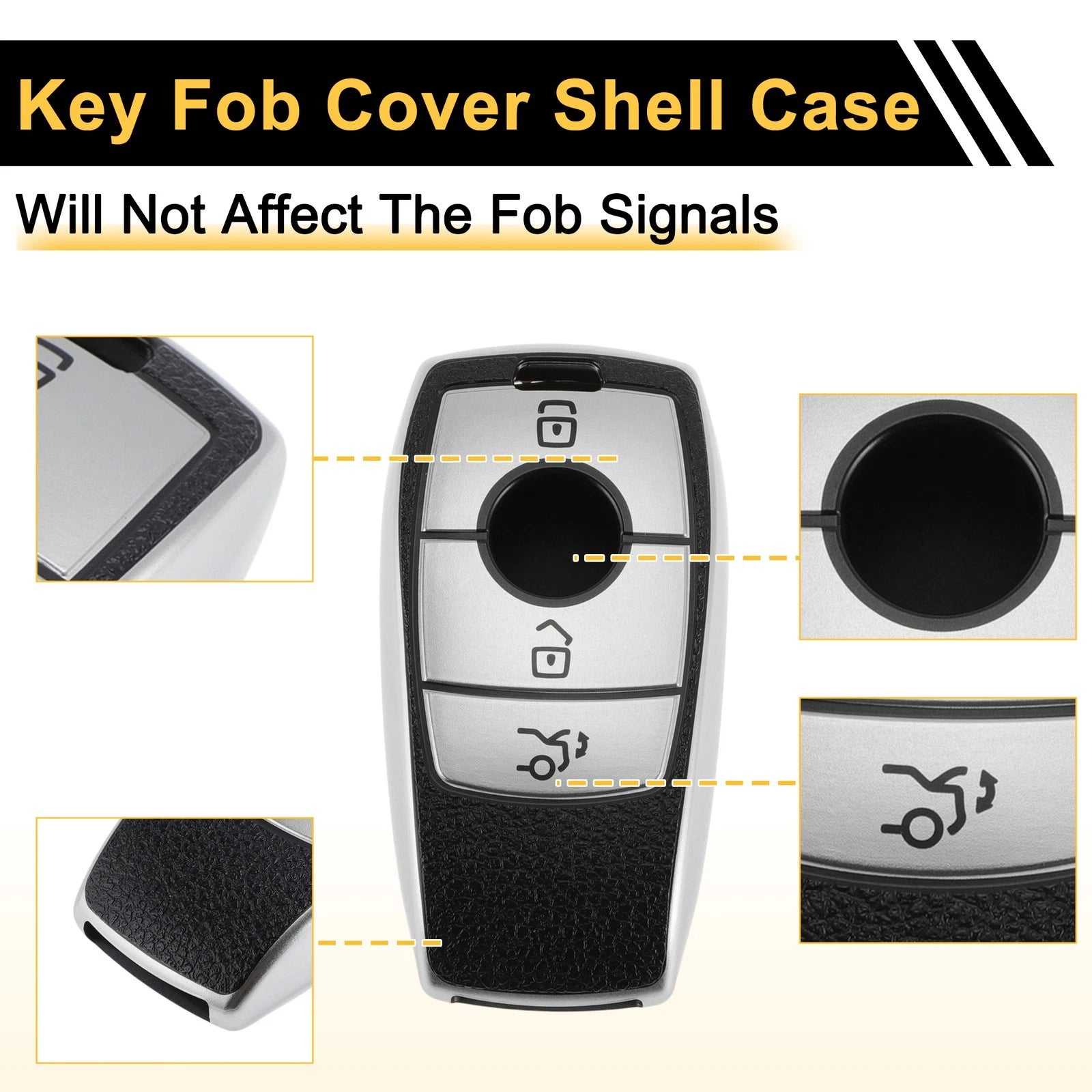 Silver Tone Key Case for Mercedes-Benz A-Class W177 (2017–2021) - 3 Buttons
